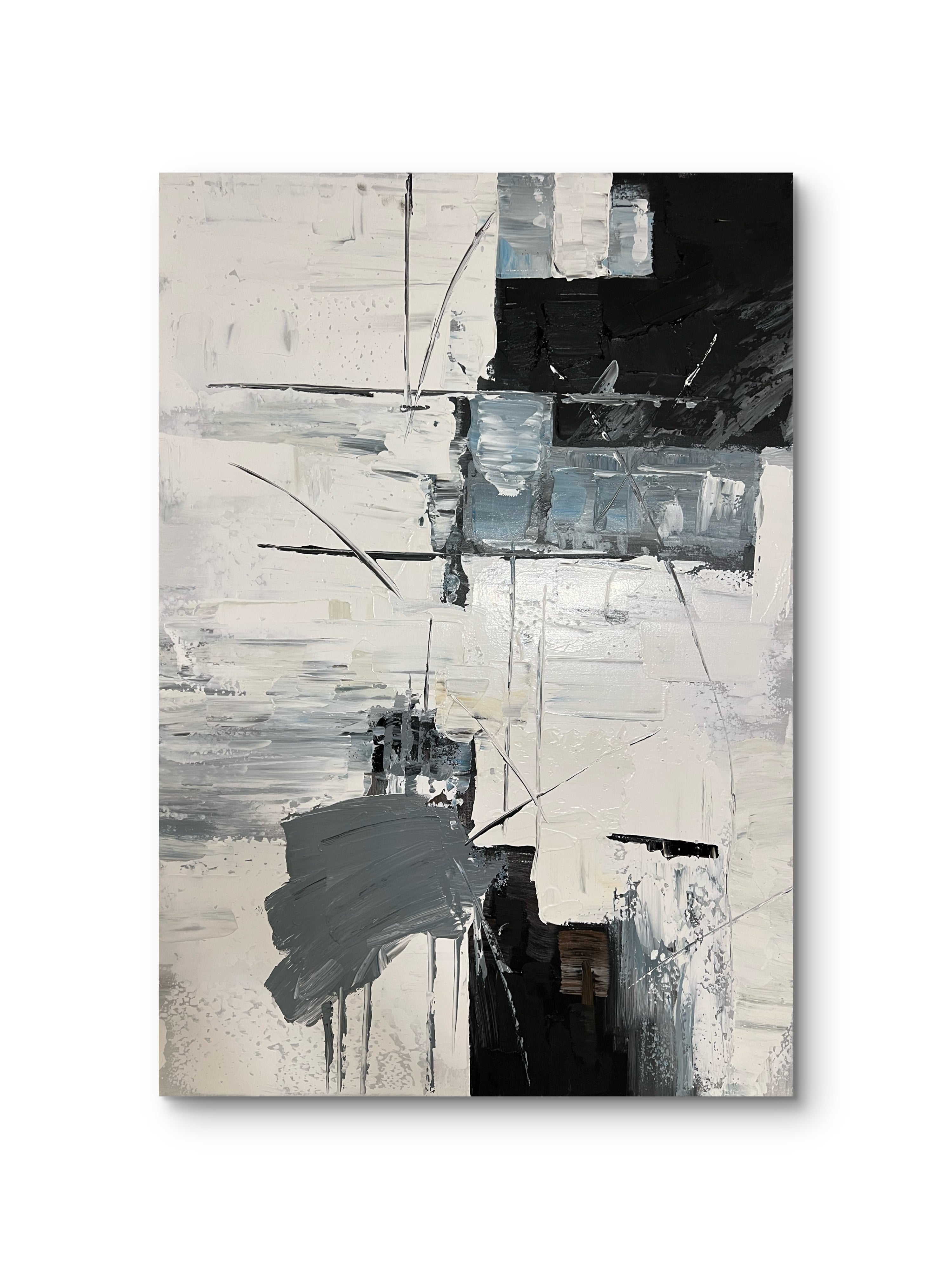 Structured Rhythm Texture / Textured Abstract Canvas Wall Art in Black, White & Grey | Modern Home Décor