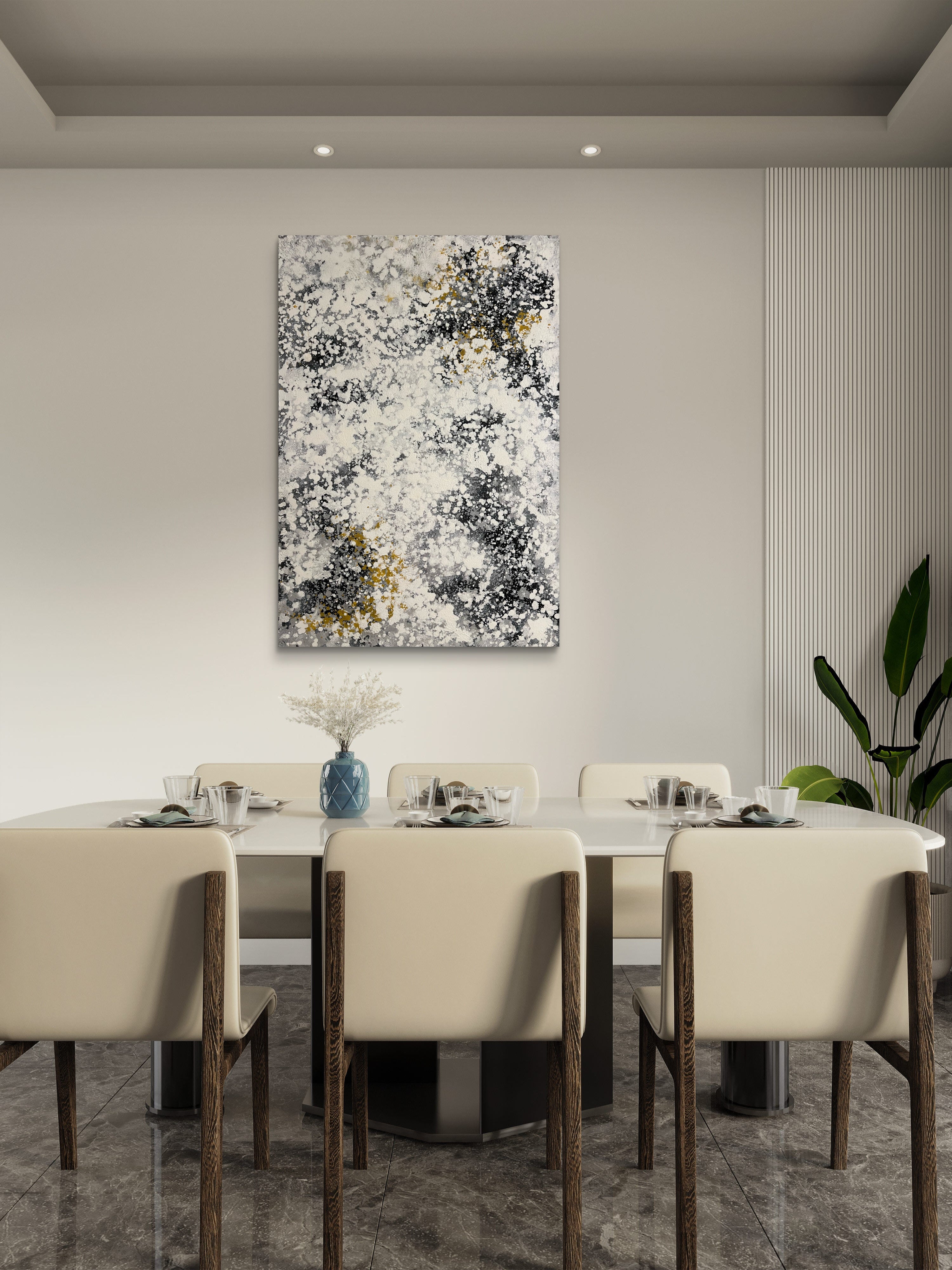 Ivory Mist Texture / Textured Abstract Canvas Wall Art in Ivory, Black & Gold | Modern Home Décor