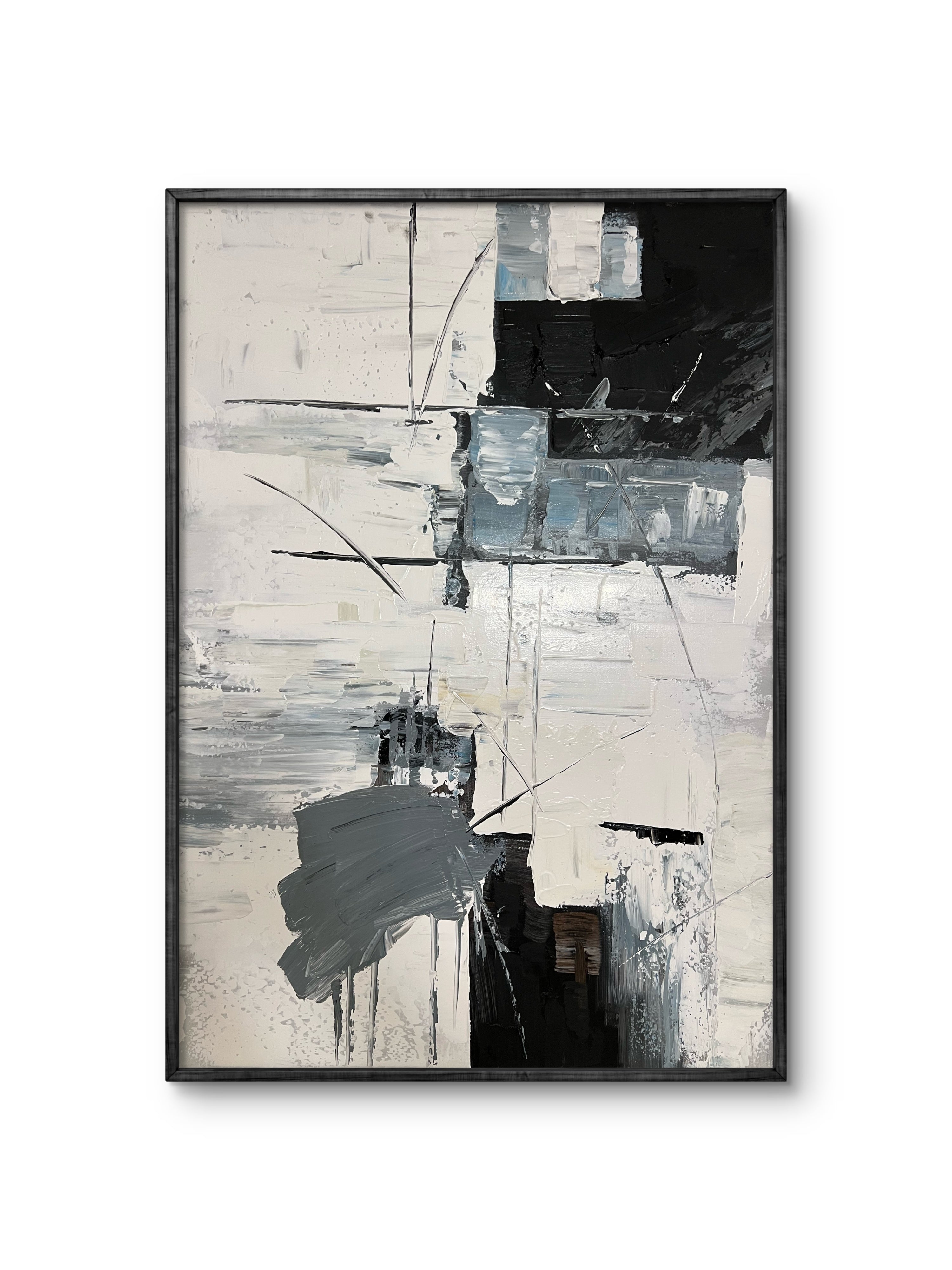 Structured Rhythm Texture / Textured Abstract Canvas Wall Art in Black, White & Grey | Modern Home Décor
