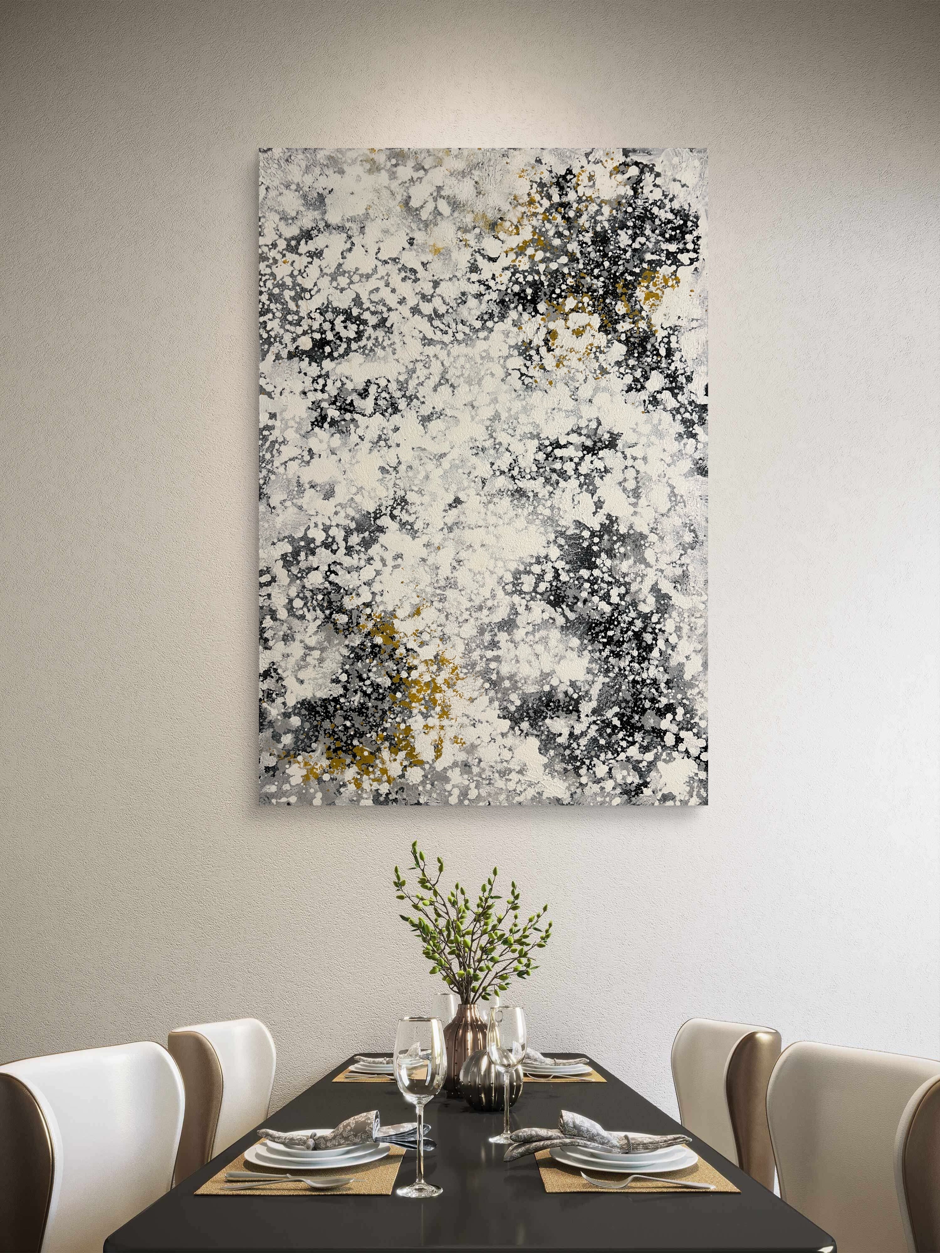 Ivory Mist Texture / Textured Abstract Canvas Wall Art in Ivory, Black & Gold | Modern Home Décor