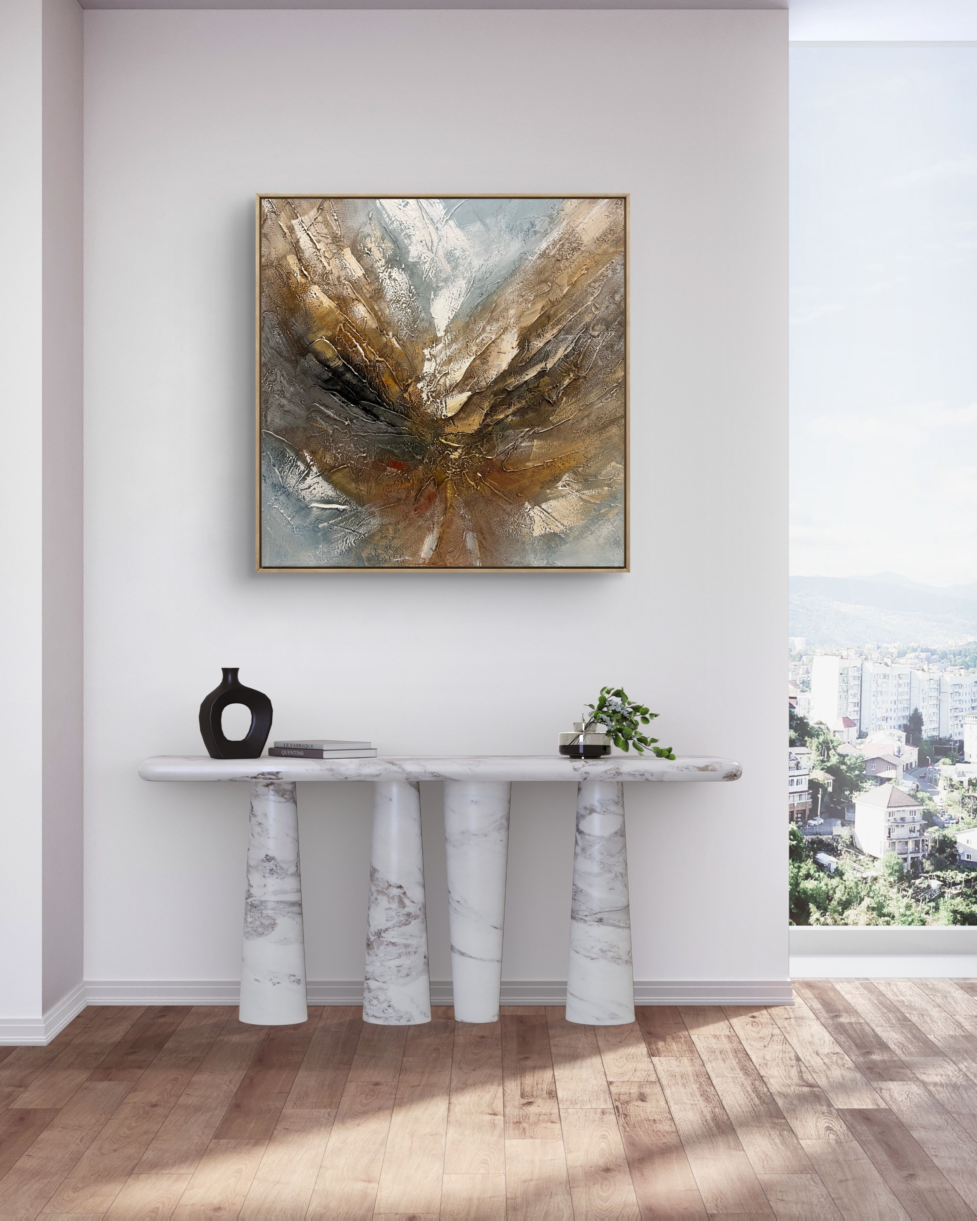 Radiant Core Texture / Textured Abstract Canvas Wall Art in Gold, Brown & Grey | Modern Home Décor