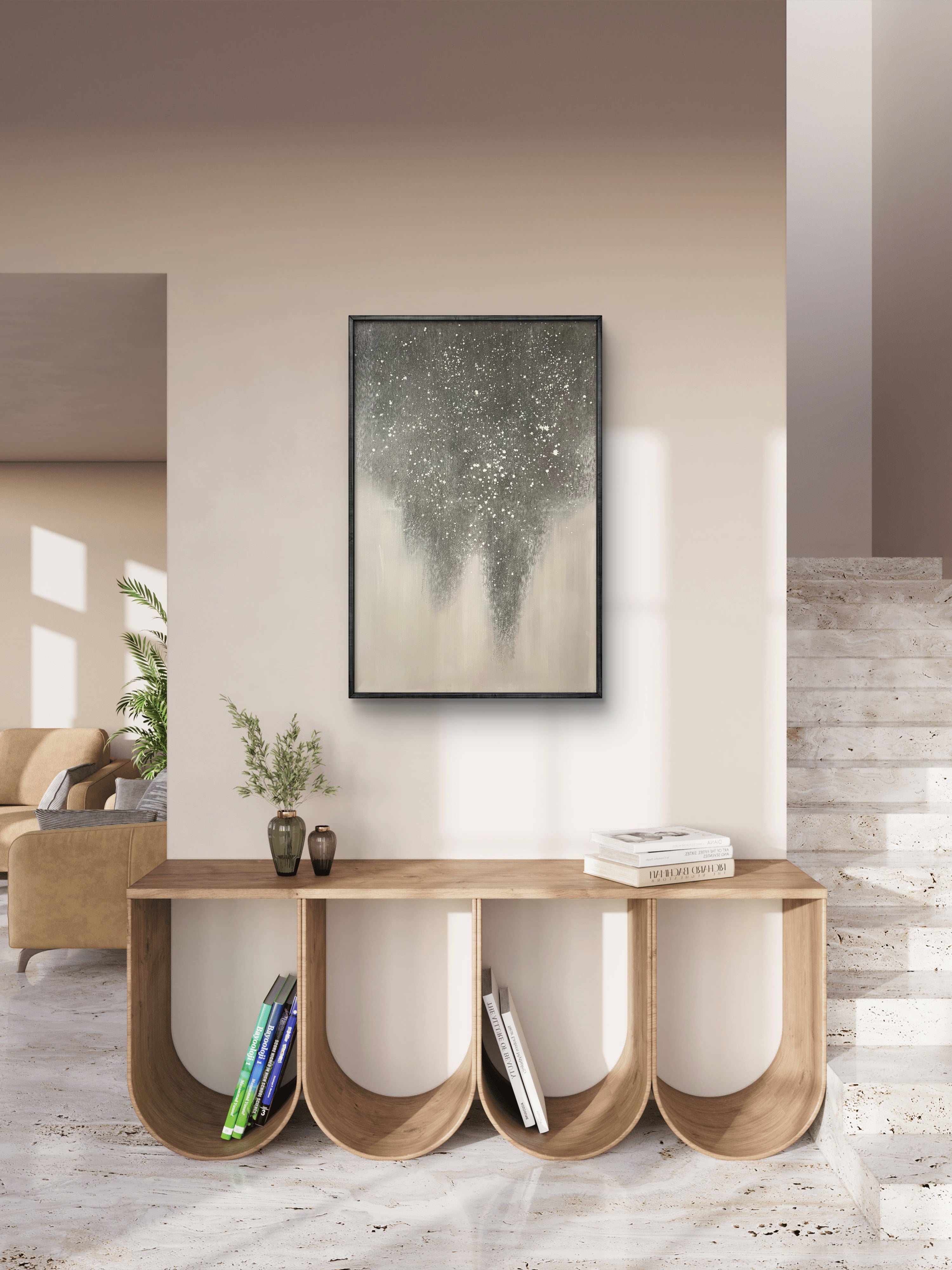 Falling Mist Texture / Textured Abstract Canvas Wall Art in Grey & Ivory | Modern Home Décor