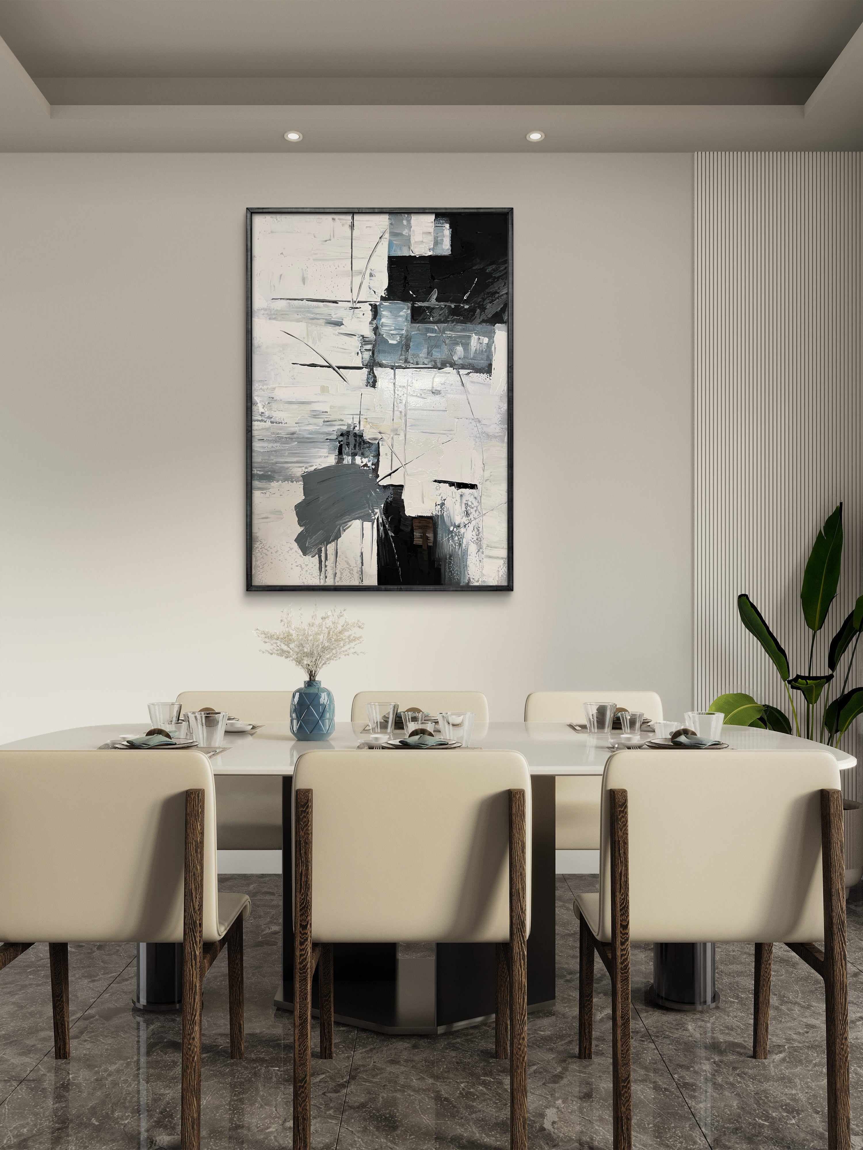 Structured Rhythm Texture / Textured Abstract Canvas Wall Art in Black, White & Grey | Modern Home Décor