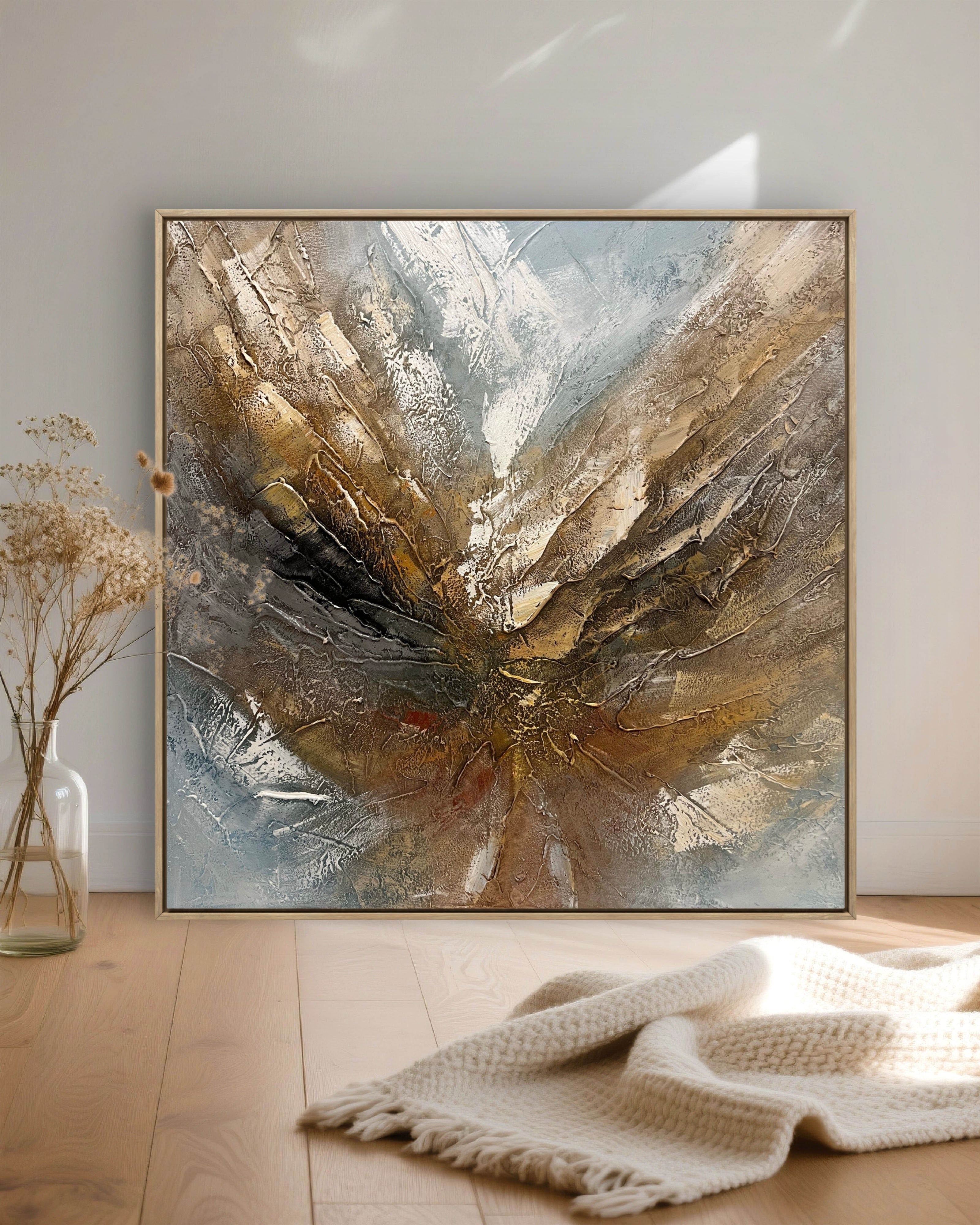 Radiant Core Texture / Textured Abstract Canvas Wall Art in Gold, Brown & Grey | Modern Home Décor