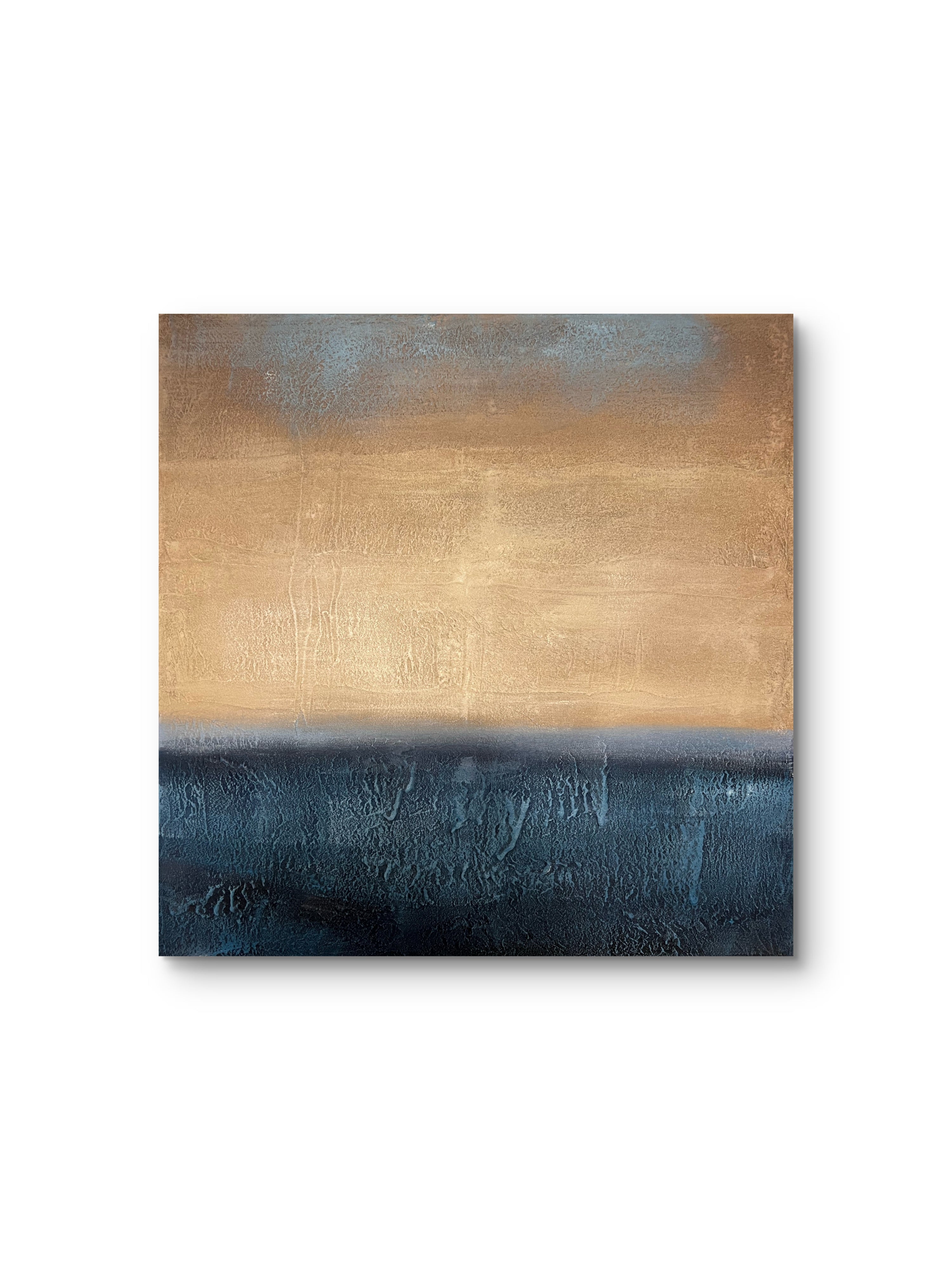 Golden Horizon Texture / Textured Abstract Canvas Wall Art in Gold & Deep Blue | Modern Home Décor