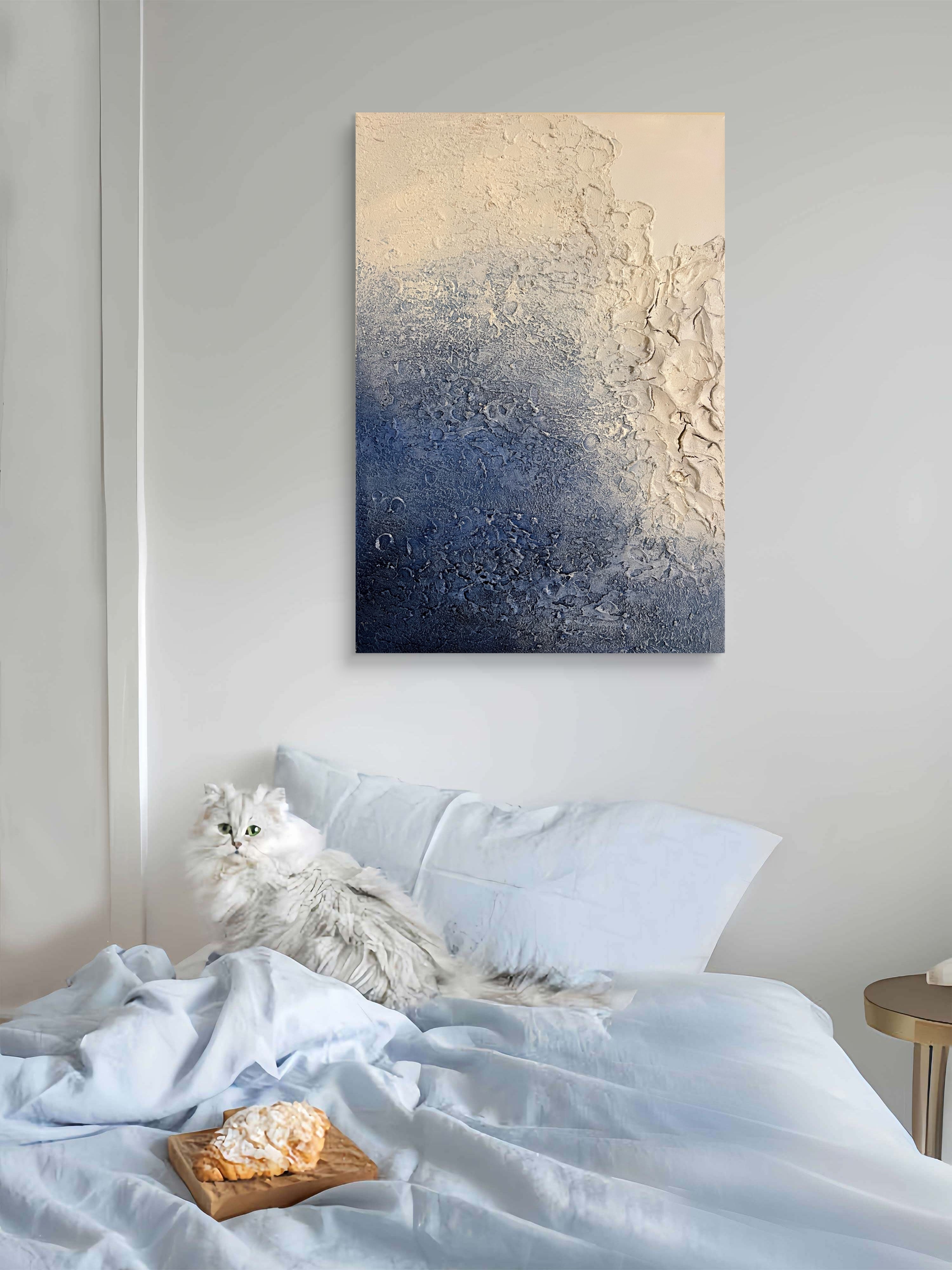 At the Edge of Light / Textured Abstract Canvas Wall Art in Soft Blue & Neutral Tones | Modern Home Décor