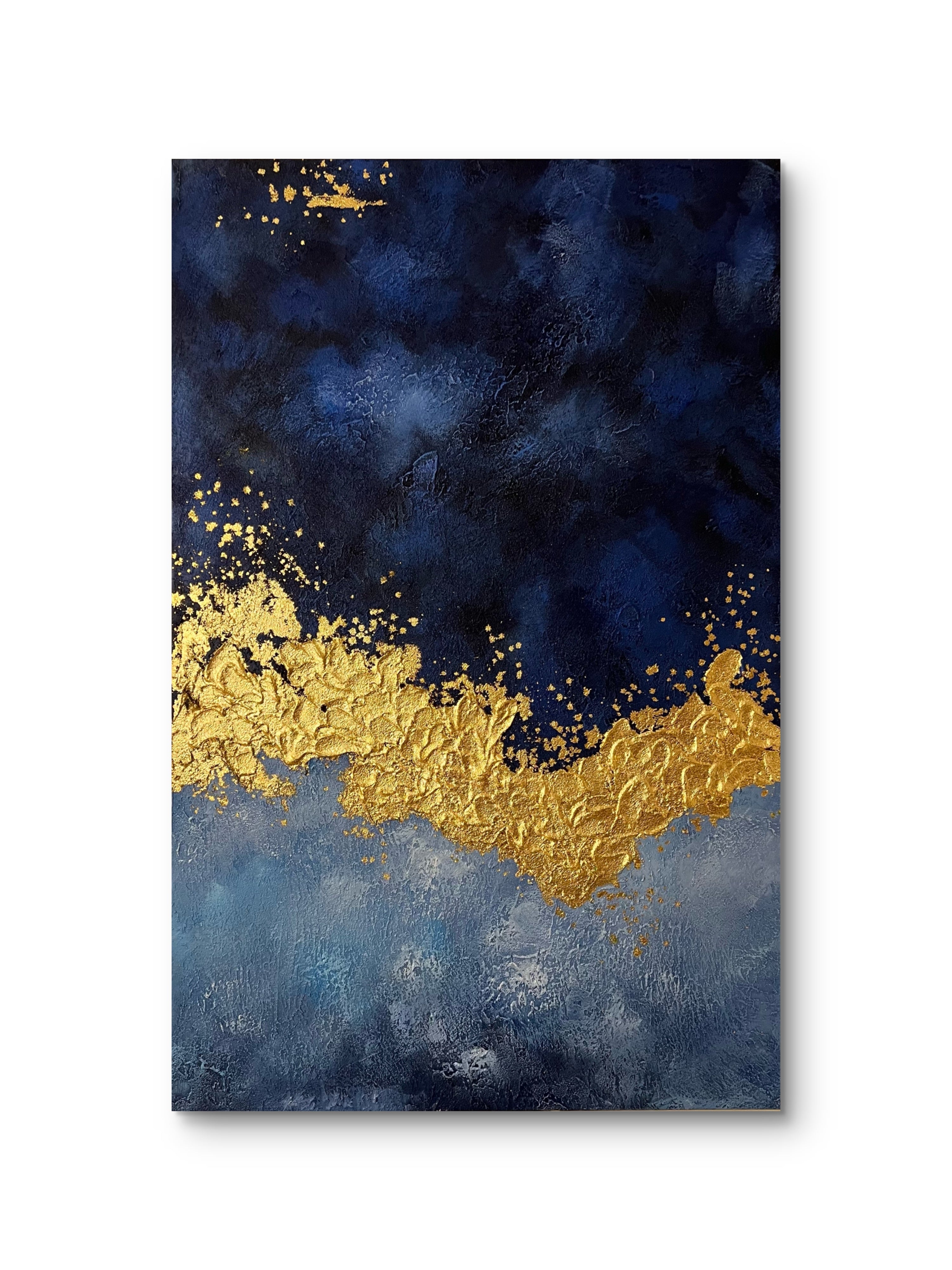 Midnight Gold Texture / Textured Abstract Canvas Wall Art in Navy Blue & Gold | Modern Home Décor
