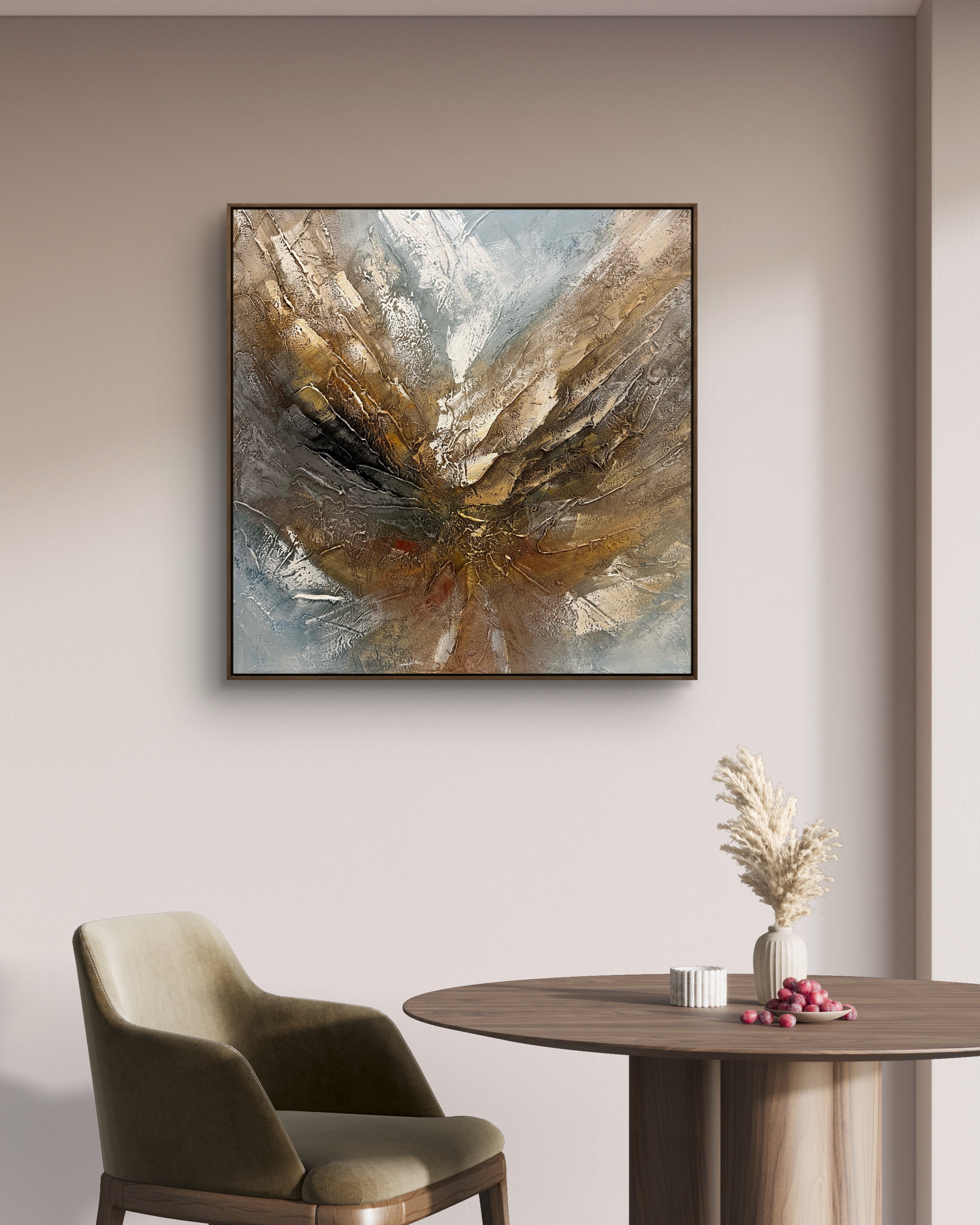 Radiant Core Texture / Textured Abstract Canvas Wall Art in Gold, Brown & Grey | Modern Home Décor