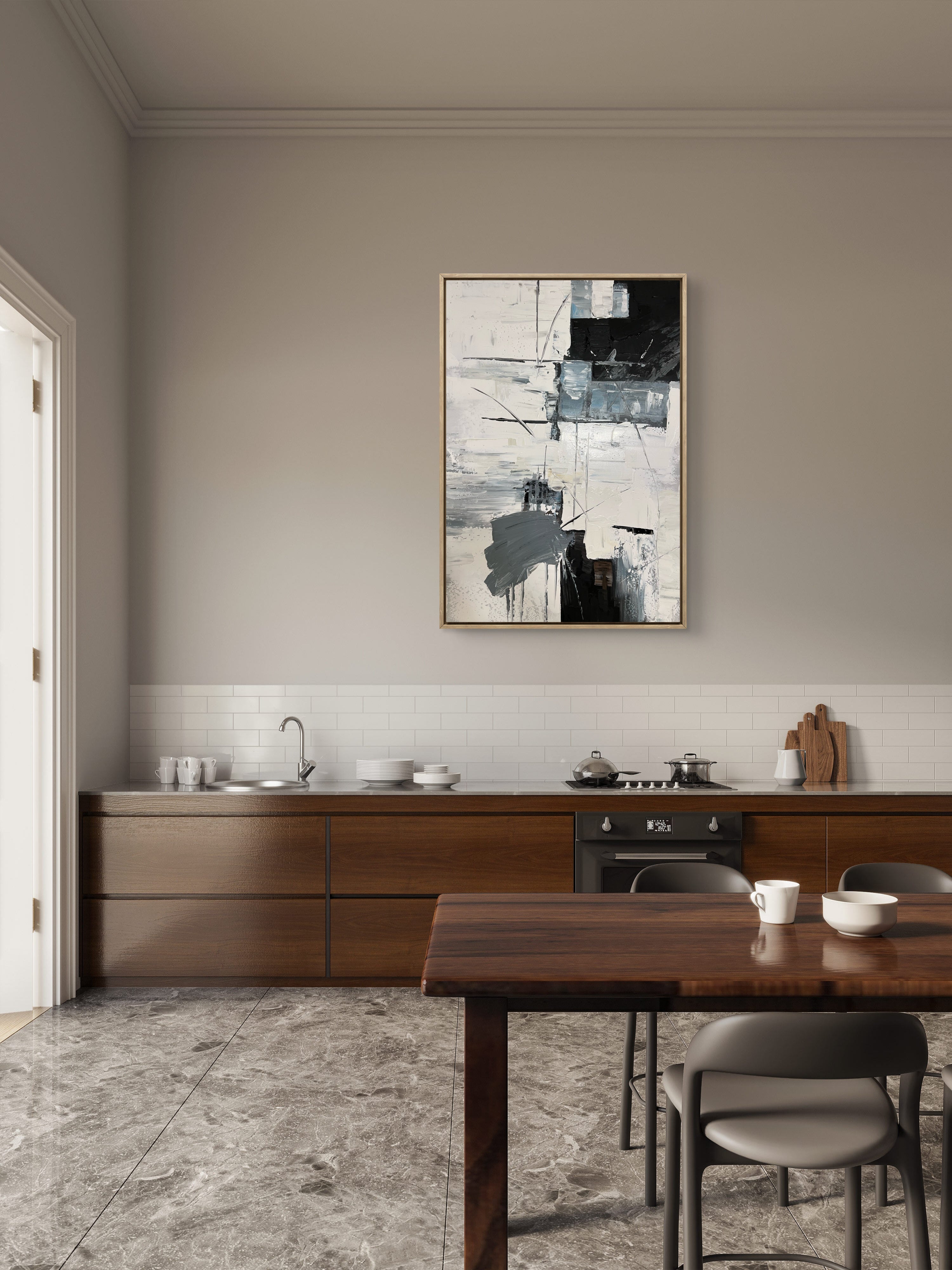 Structured Rhythm Texture / Textured Abstract Canvas Wall Art in Black, White & Grey | Modern Home Décor