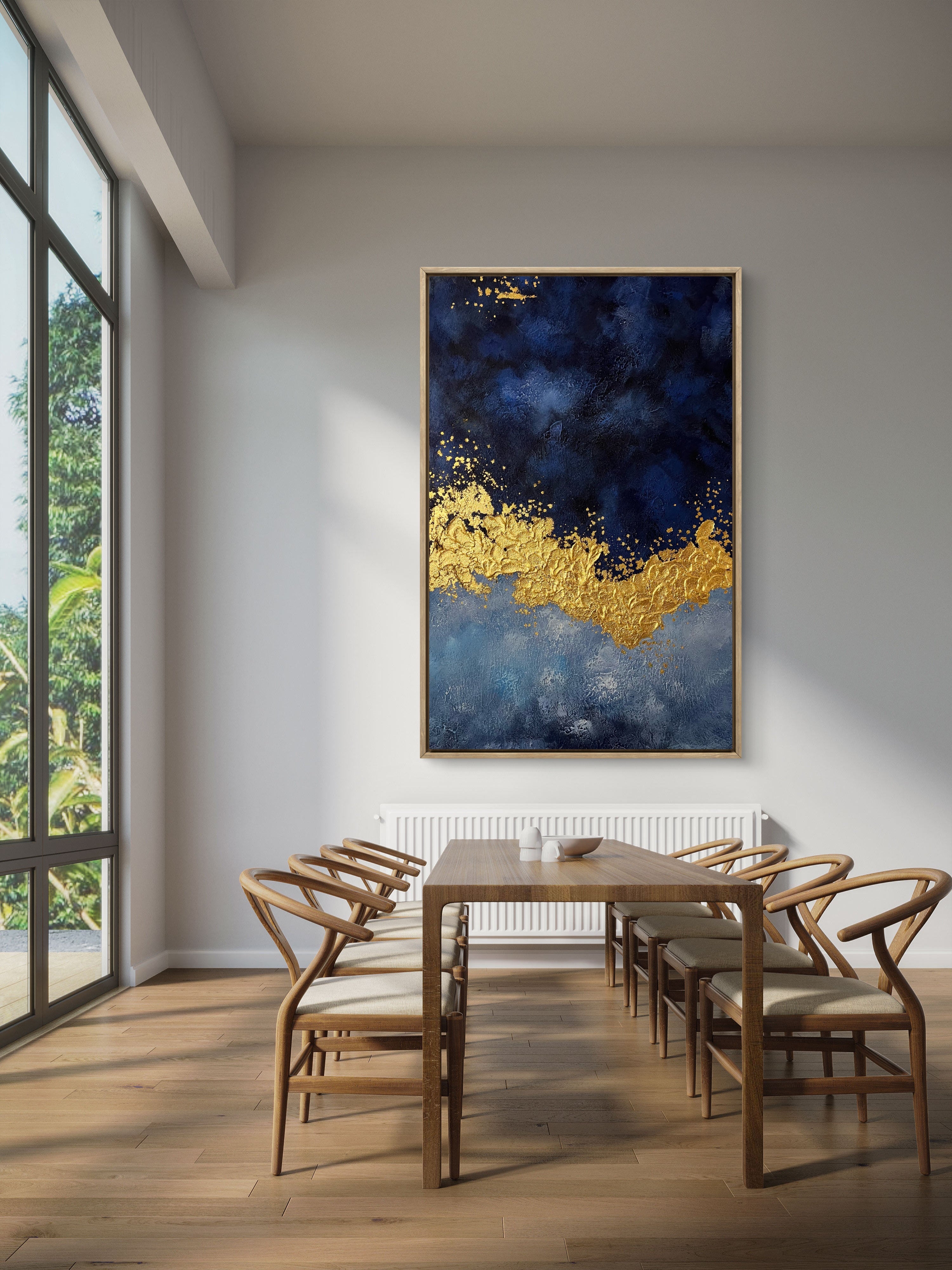 Midnight Gold Texture / Textured Abstract Canvas Wall Art in Navy Blue & Gold | Modern Home Décor