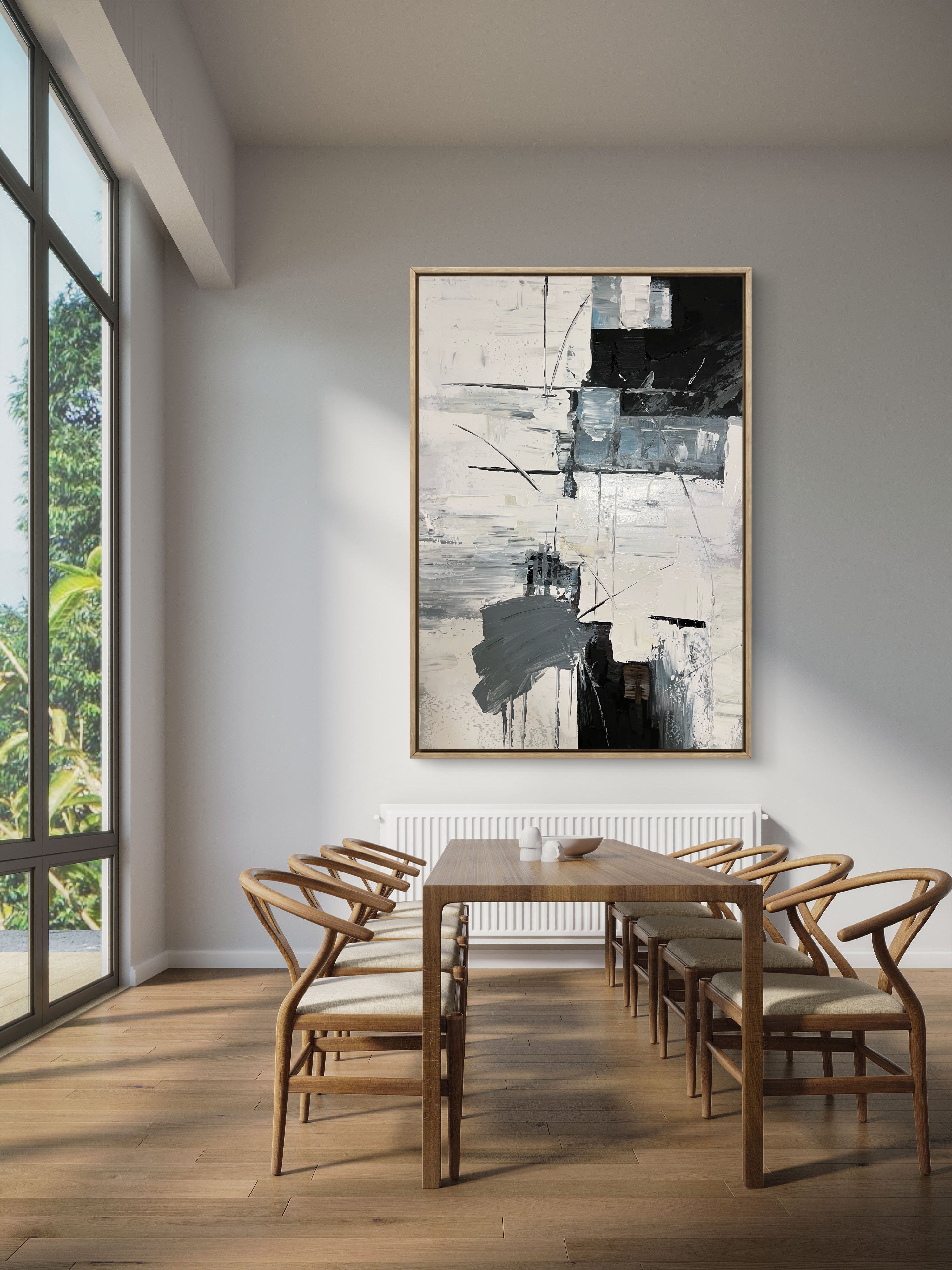 Structured Rhythm Texture / Textured Abstract Canvas Wall Art in Black, White & Grey | Modern Home Décor