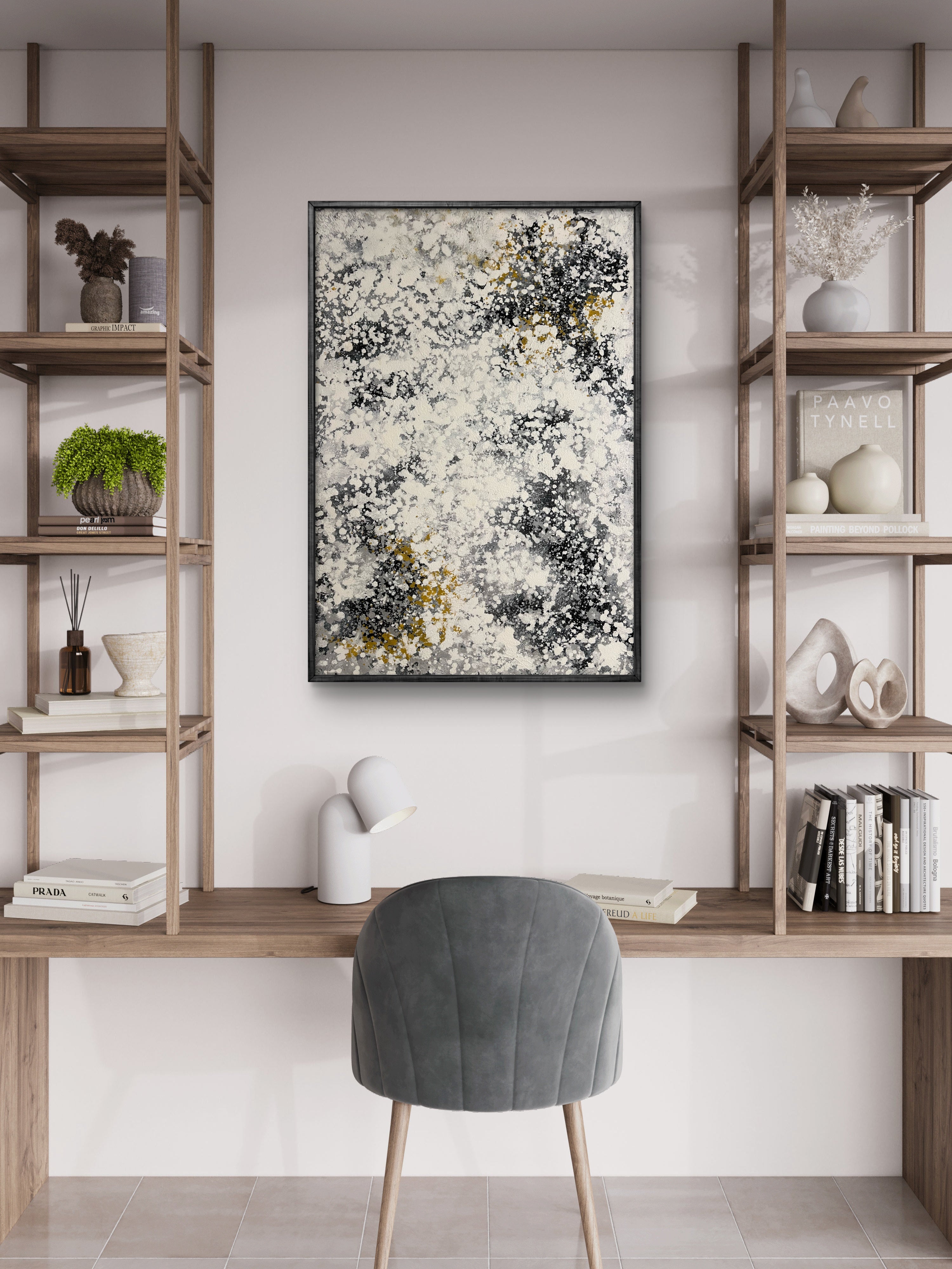 Ivory Mist Texture / Textured Abstract Canvas Wall Art in Ivory, Black & Gold | Modern Home Décor