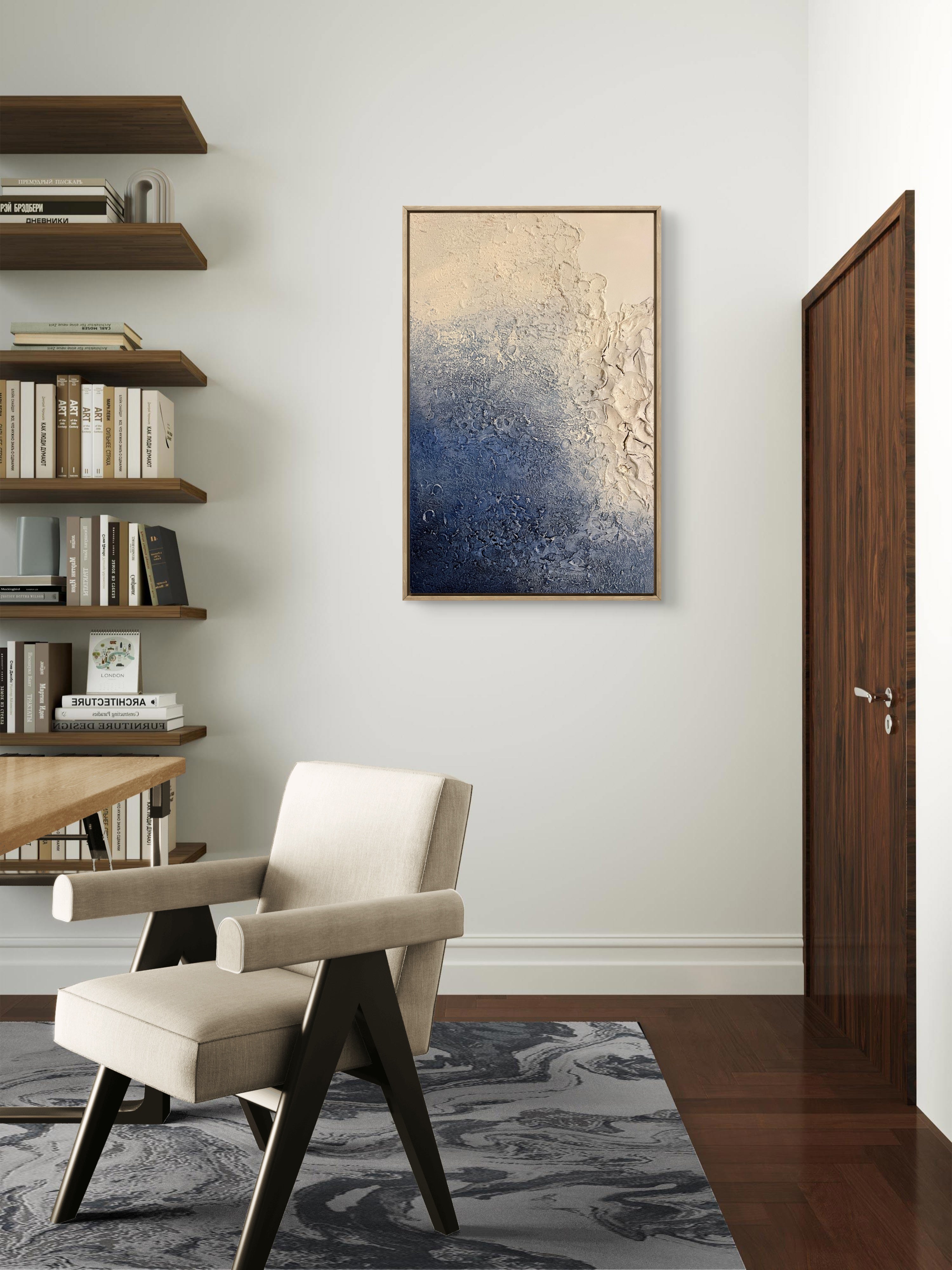 At the Edge of Light / Textured Abstract Canvas Wall Art in Soft Blue & Neutral Tones | Modern Home Décor