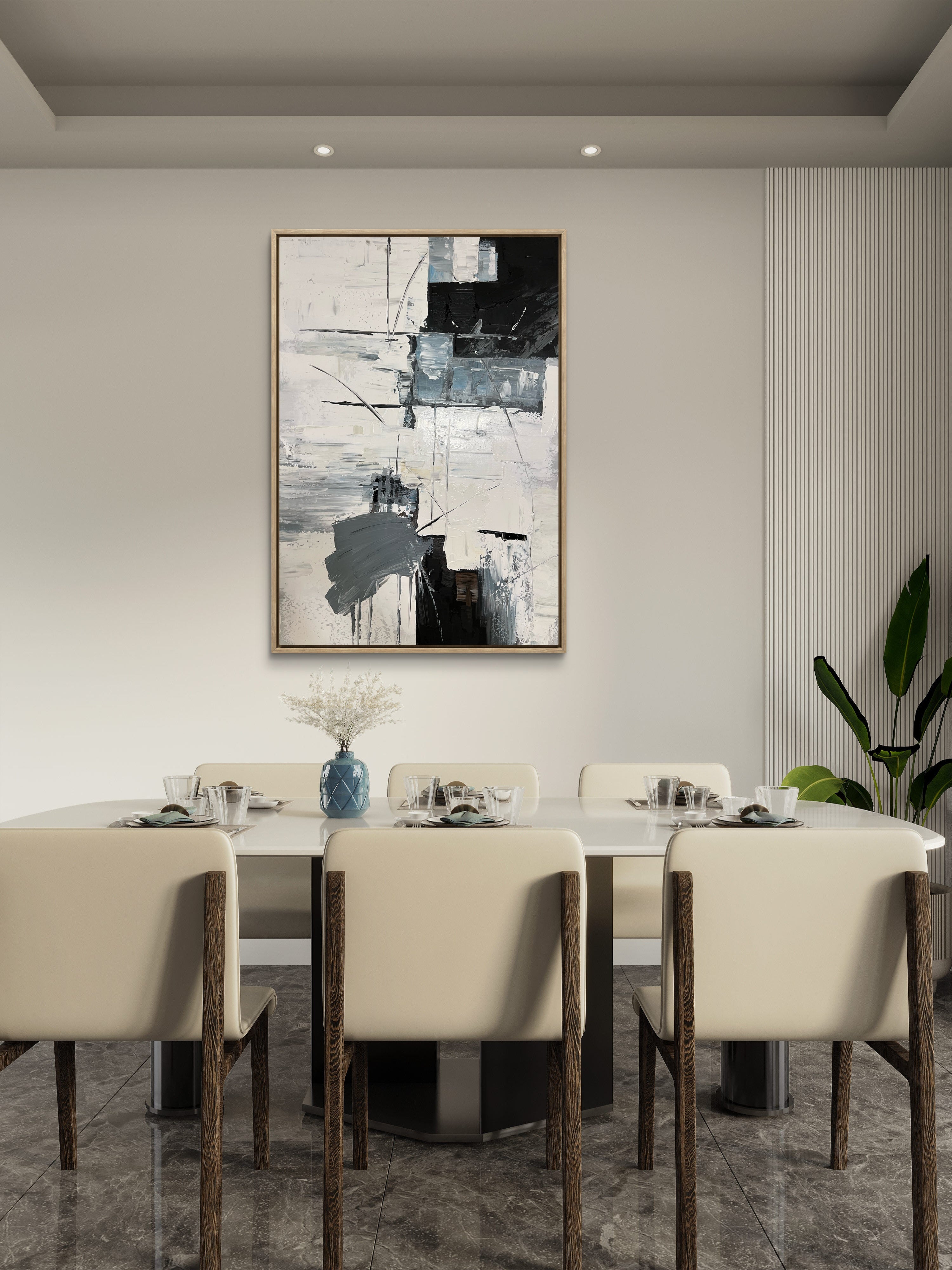Structured Rhythm Texture / Textured Abstract Canvas Wall Art in Black, White & Grey | Modern Home Décor