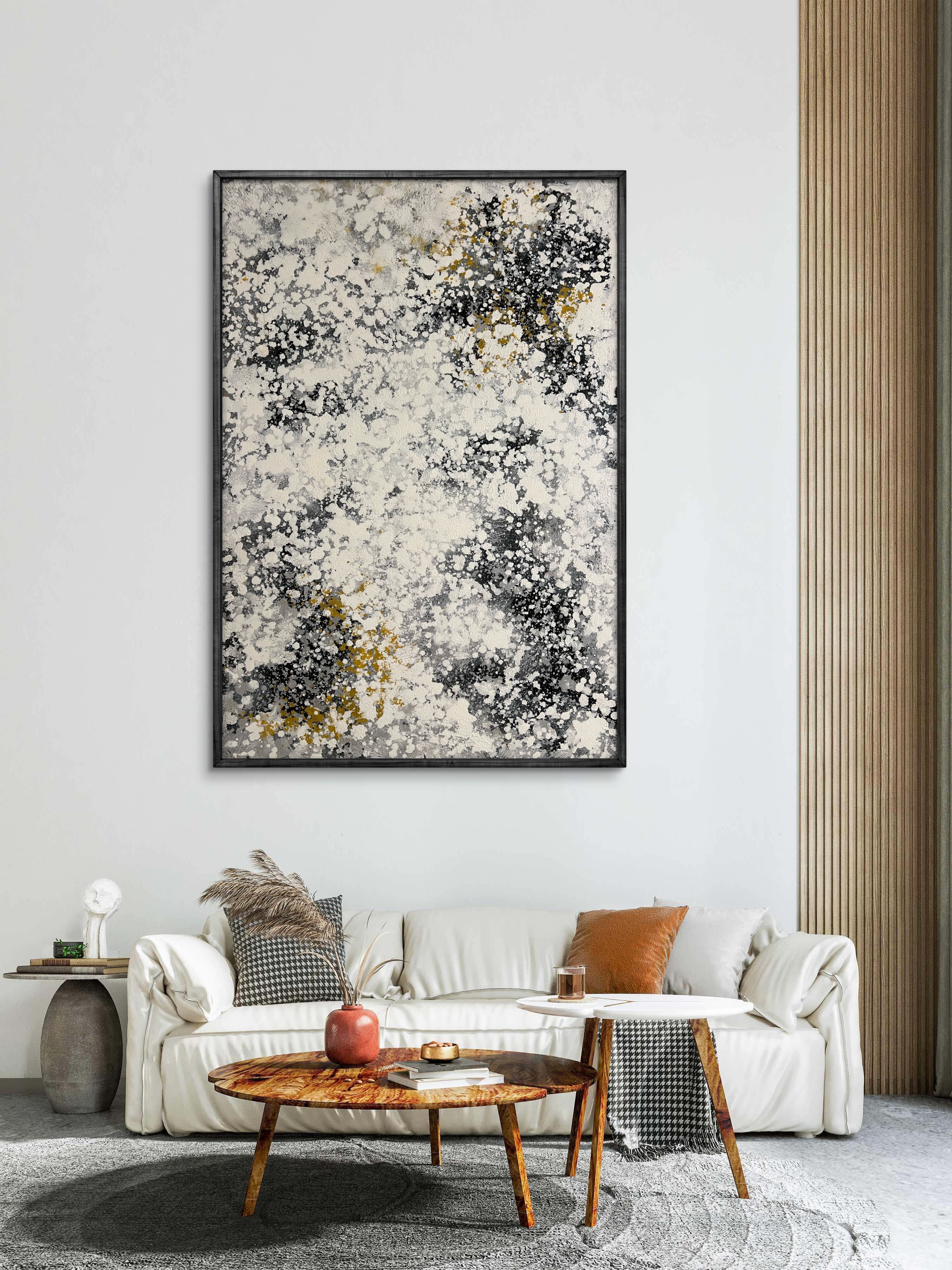 Ivory Mist Texture / Textured Abstract Canvas Wall Art in Ivory, Black & Gold | Modern Home Décor