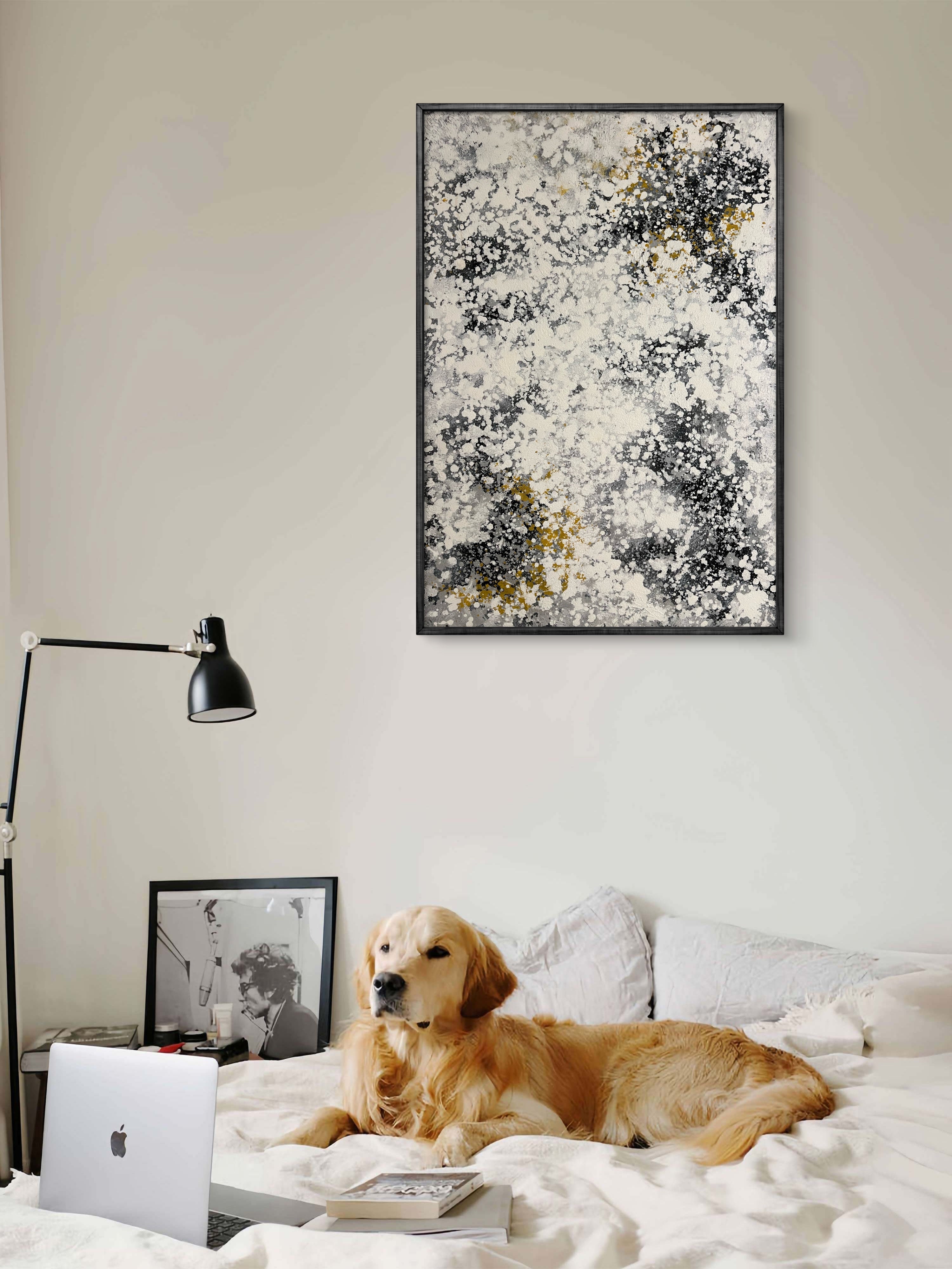 Ivory Mist Texture / Textured Abstract Canvas Wall Art in Ivory, Black & Gold | Modern Home Décor