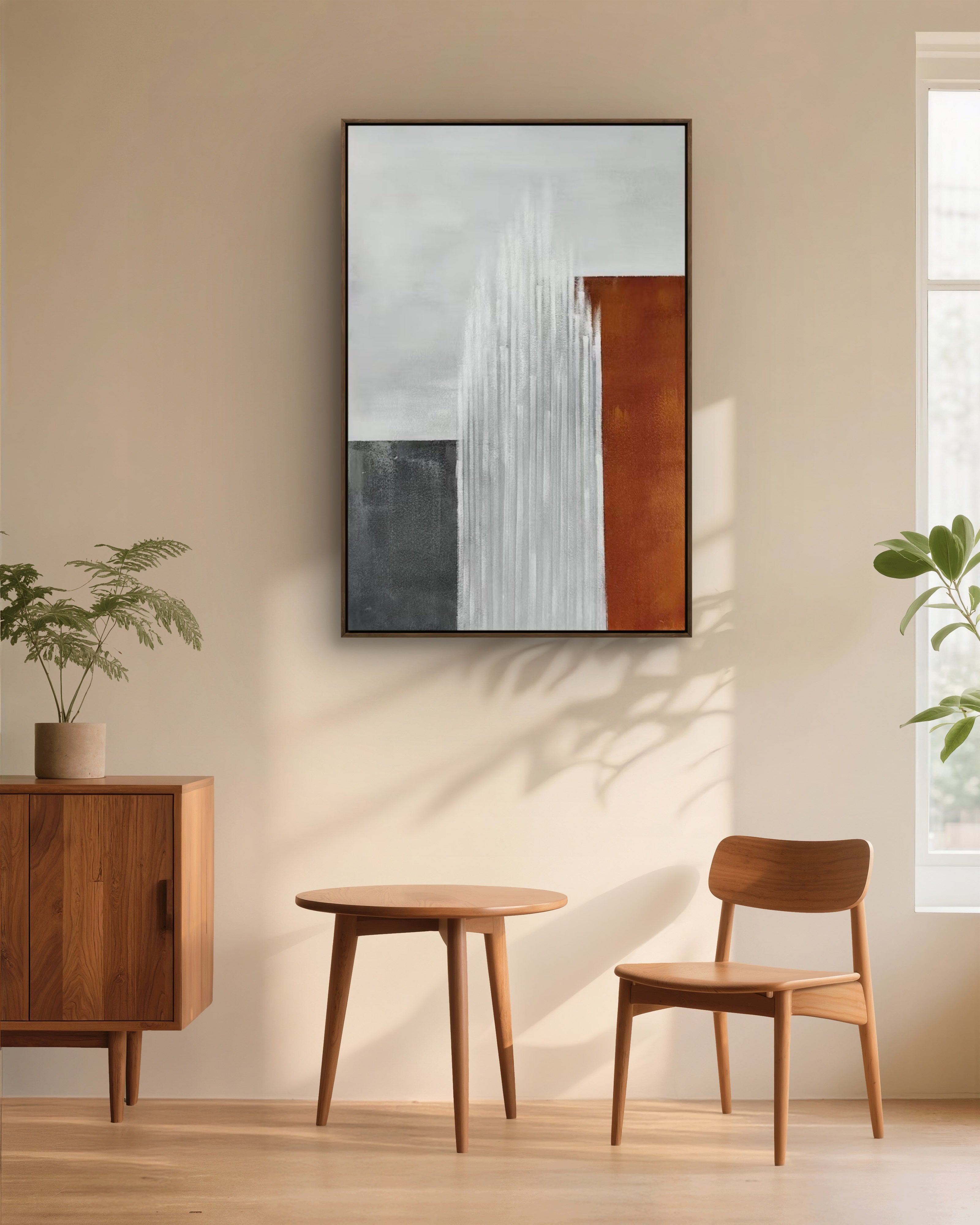 Vertical Ember Texture / Textured Abstract Canvas Wall Art in Rust, White & Grey | Modern Home Décor