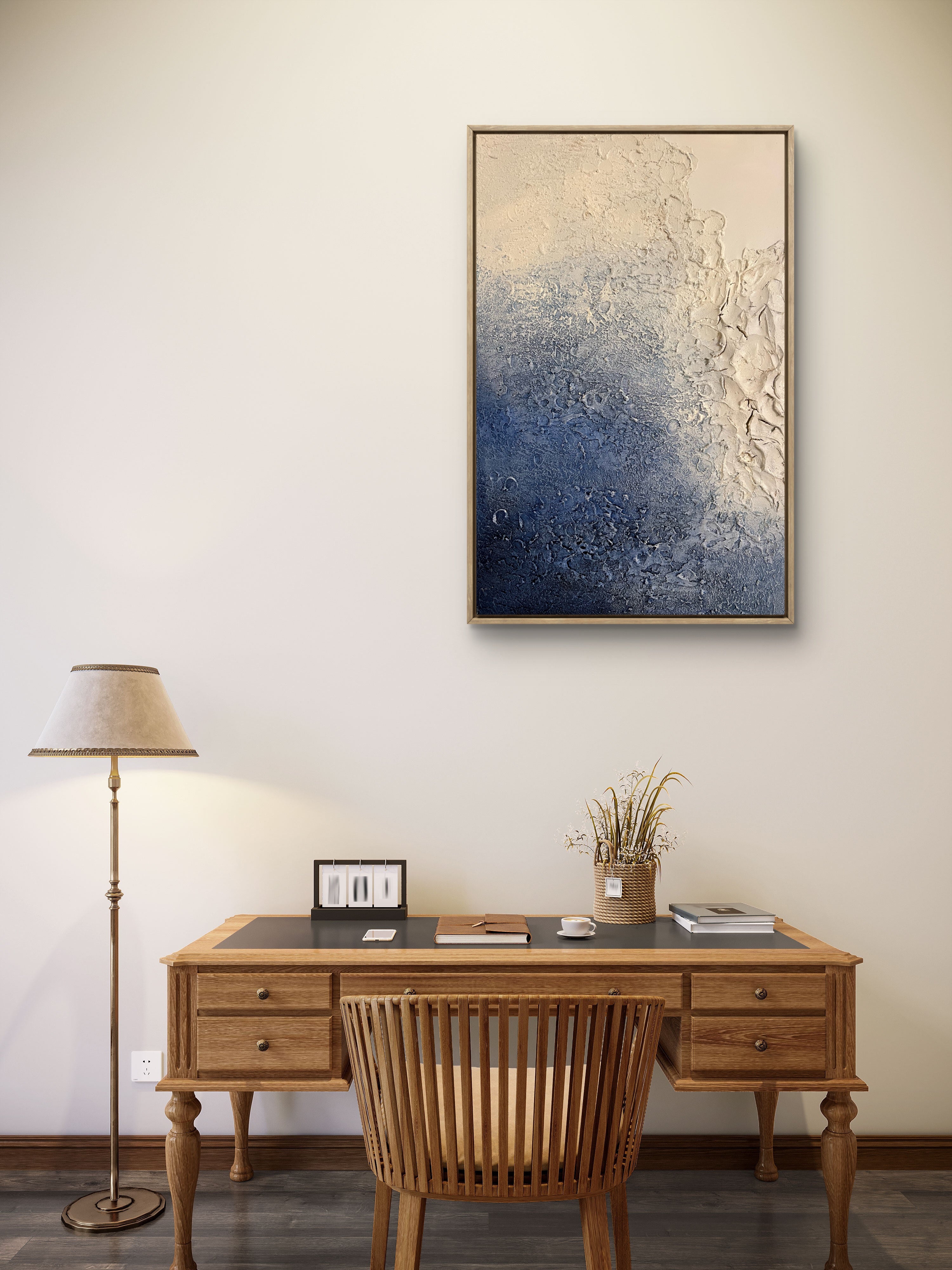 At the Edge of Light / Textured Abstract Canvas Wall Art in Soft Blue & Neutral Tones | Modern Home Décor