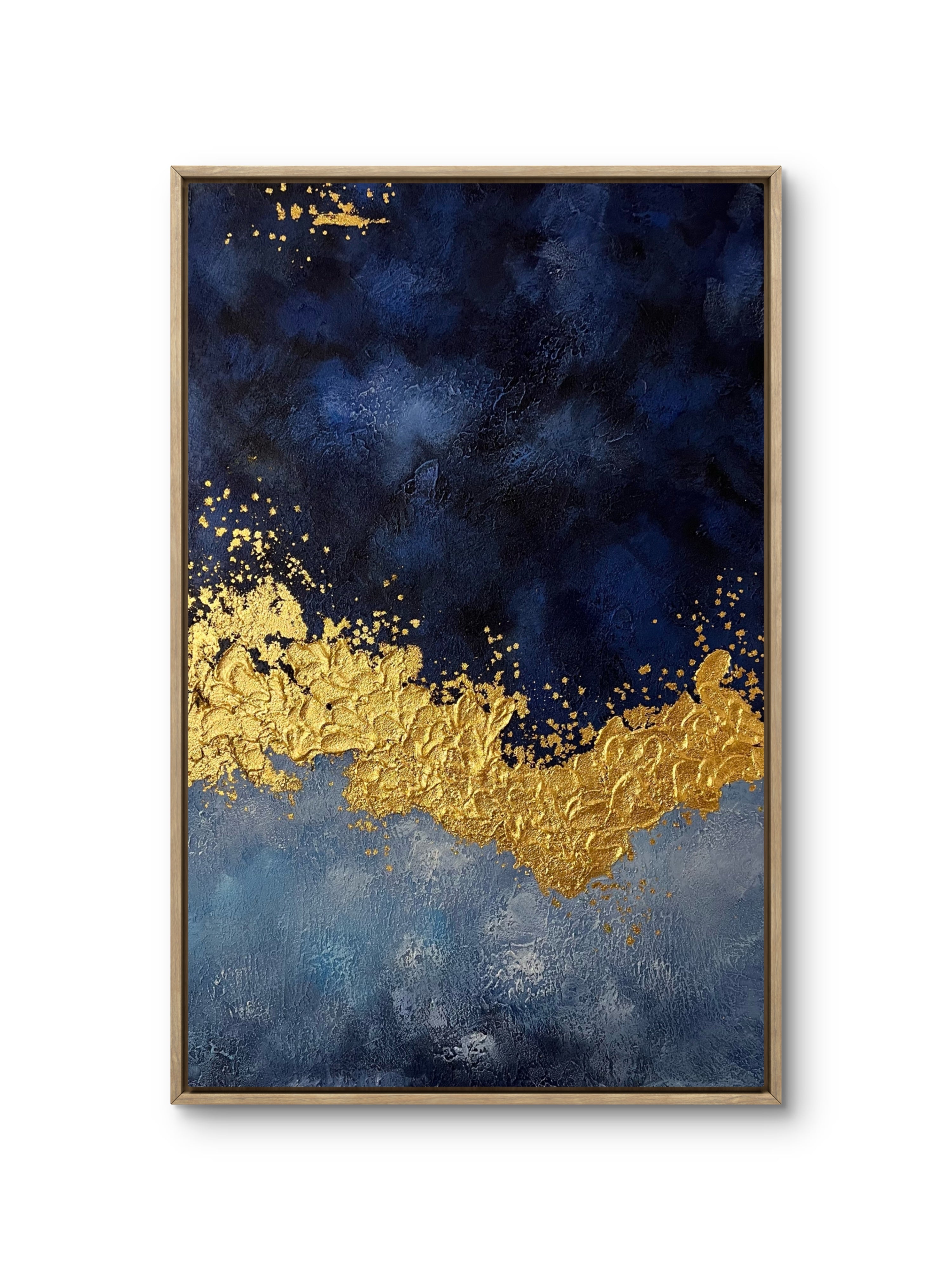 Midnight Gold Texture / Textured Abstract Canvas Wall Art in Navy Blue & Gold | Modern Home Décor