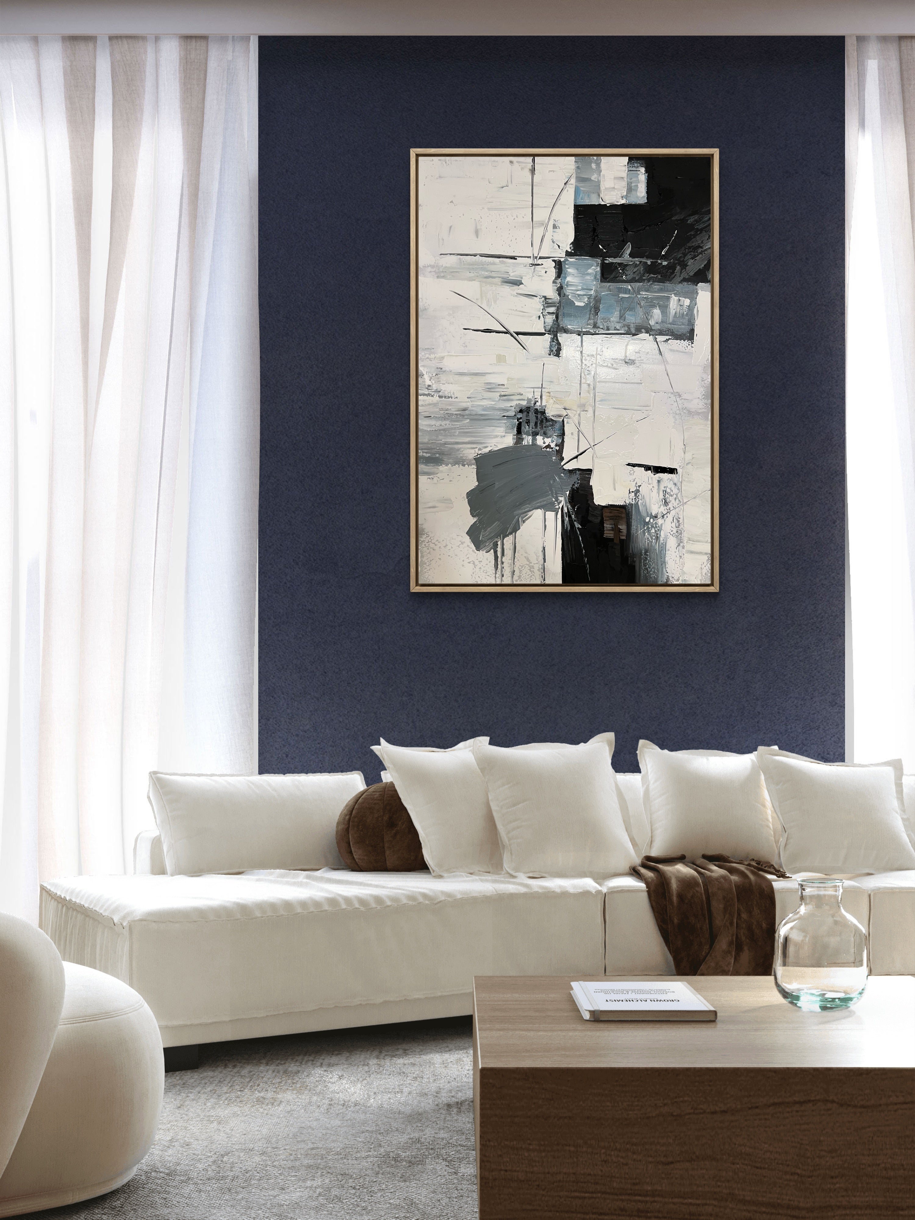 Structured Rhythm Texture / Textured Abstract Canvas Wall Art in Black, White & Grey | Modern Home Décor