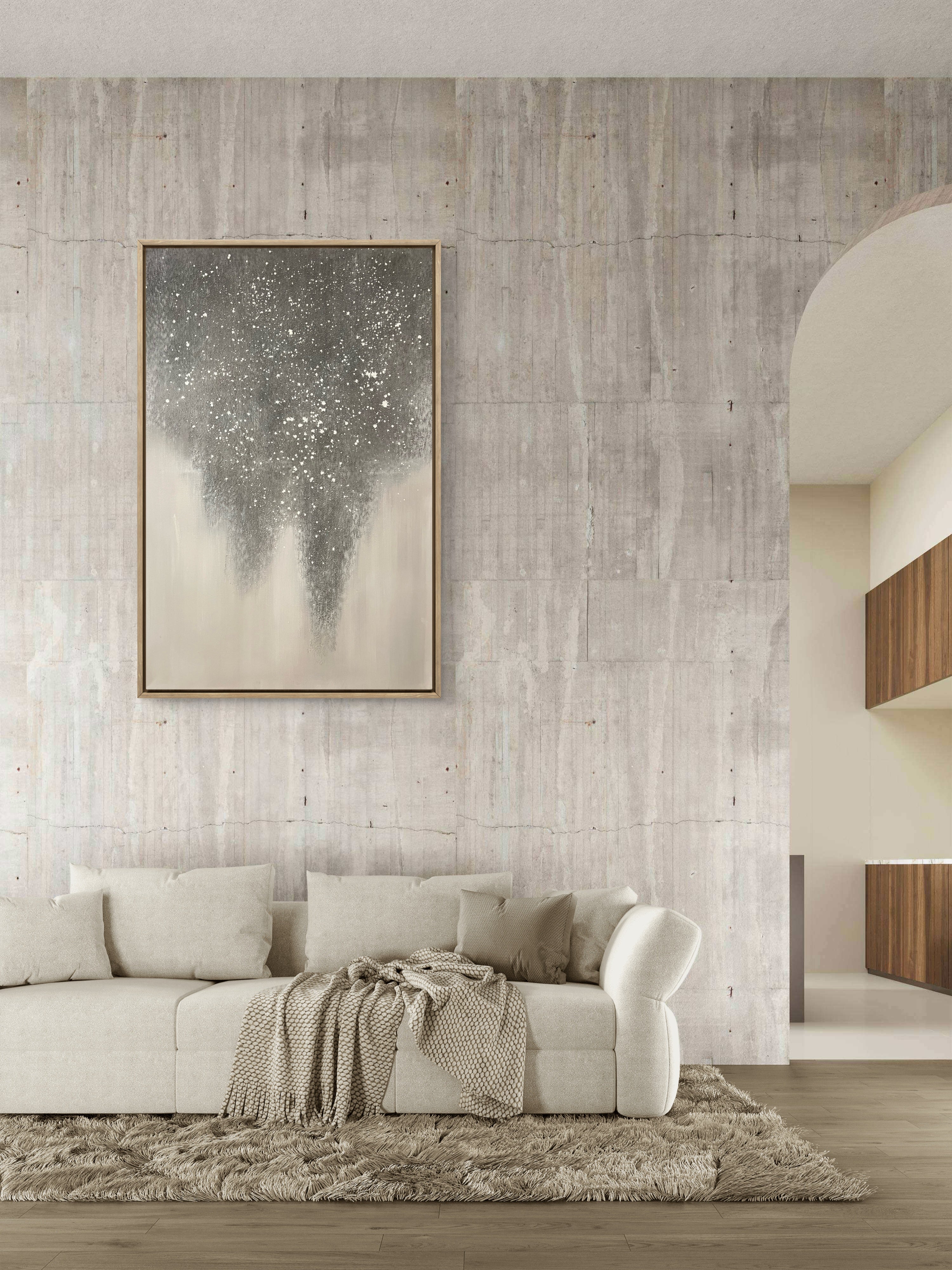 Falling Mist Texture / Textured Abstract Canvas Wall Art in Grey & Ivory | Modern Home Décor