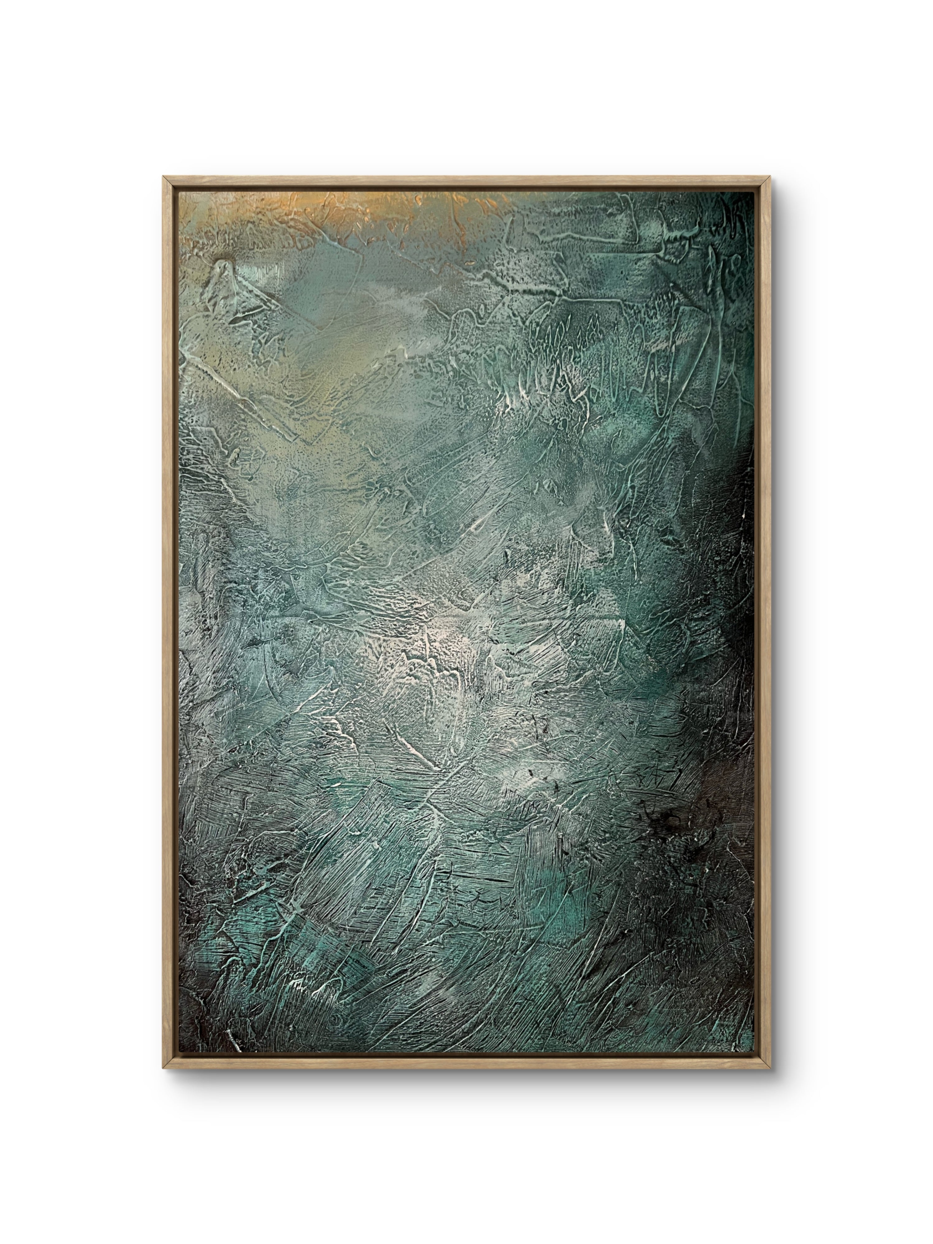 Held in Stillness / Abstract Blue-Green Textured Oil Painting – Hand-Painted 3D Canvas Wall Art