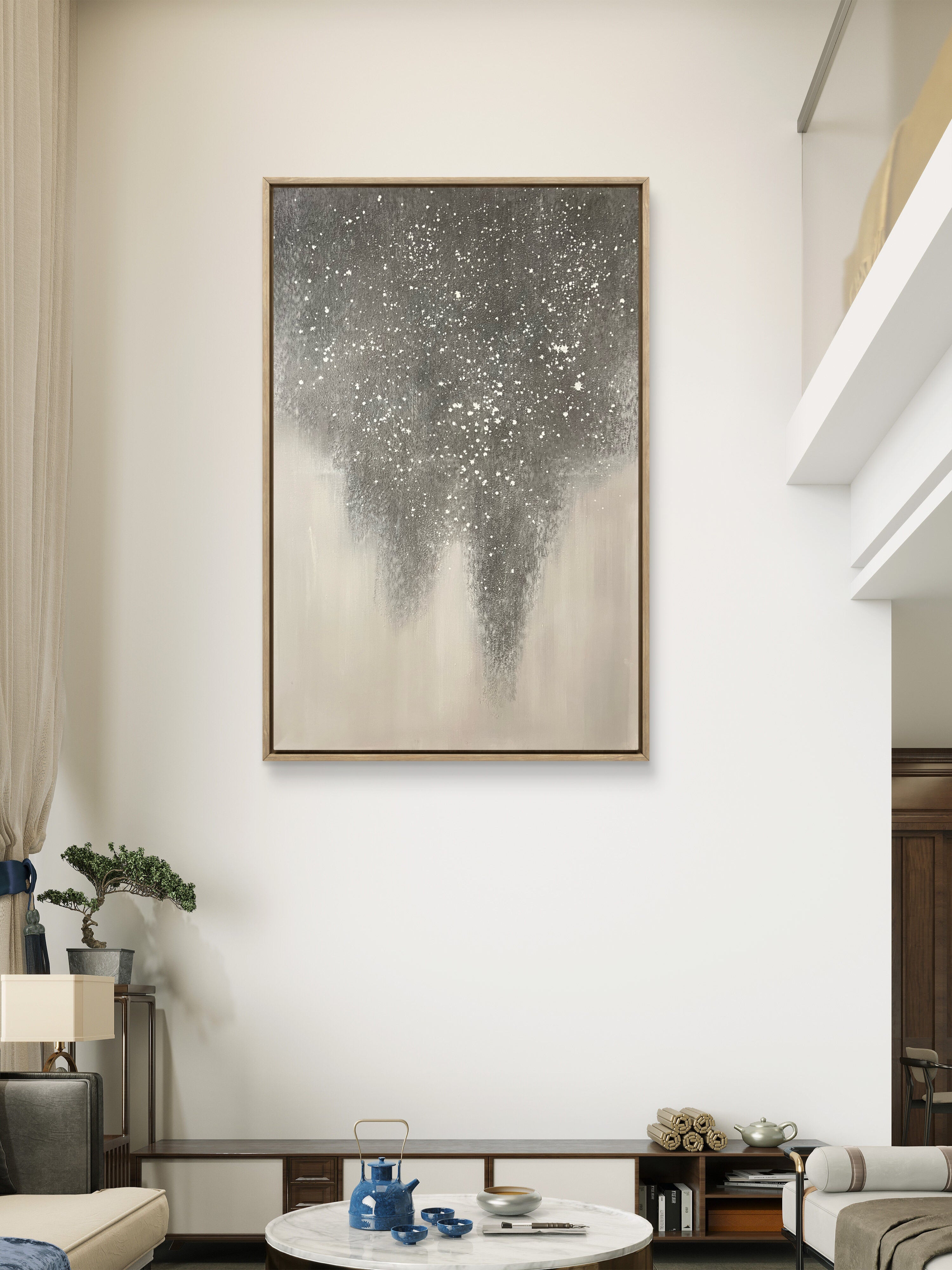 Falling Mist Texture / Textured Abstract Canvas Wall Art in Grey & Ivory | Modern Home Décor