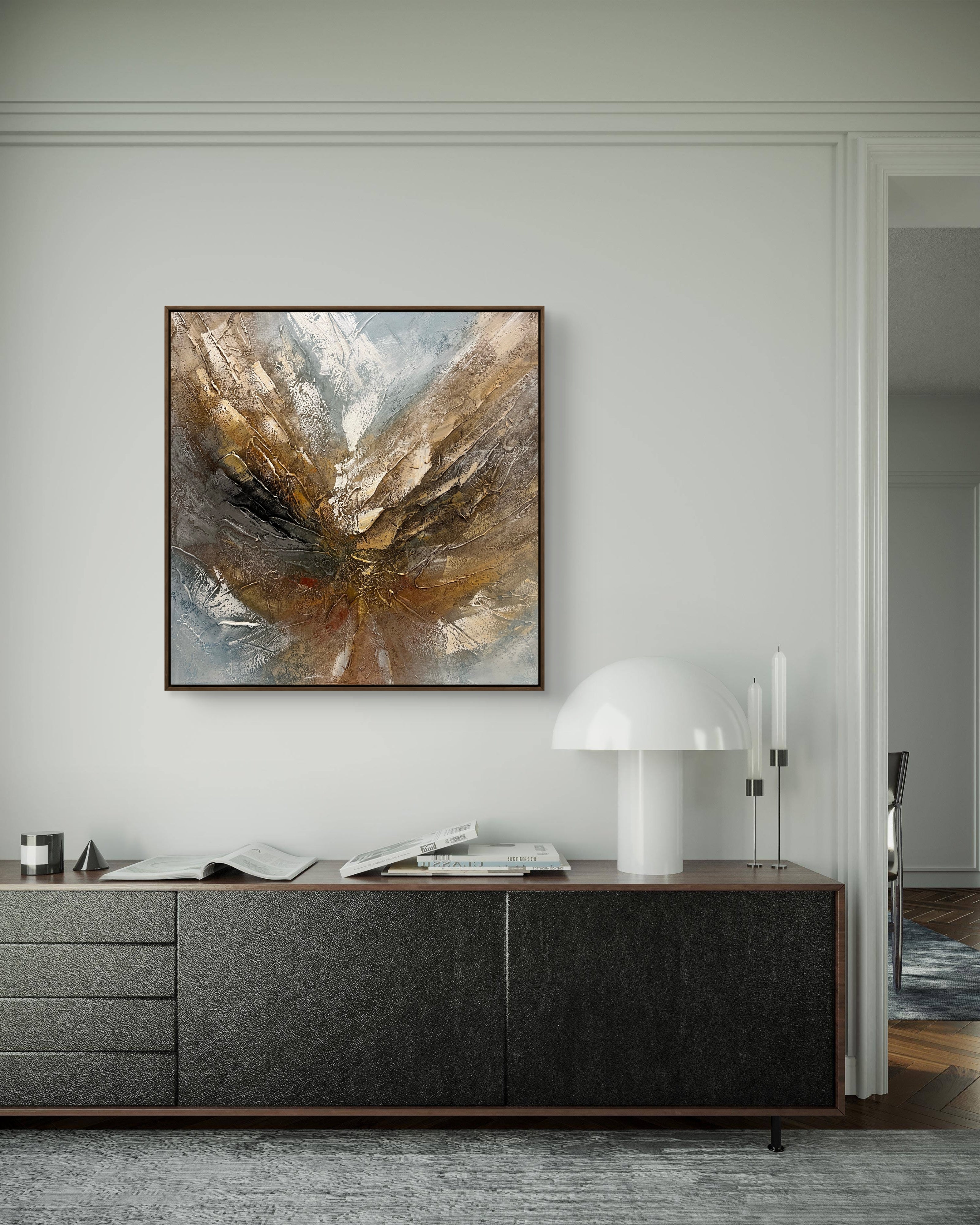 Radiant Core Texture / Textured Abstract Canvas Wall Art in Gold, Brown & Grey | Modern Home Décor
