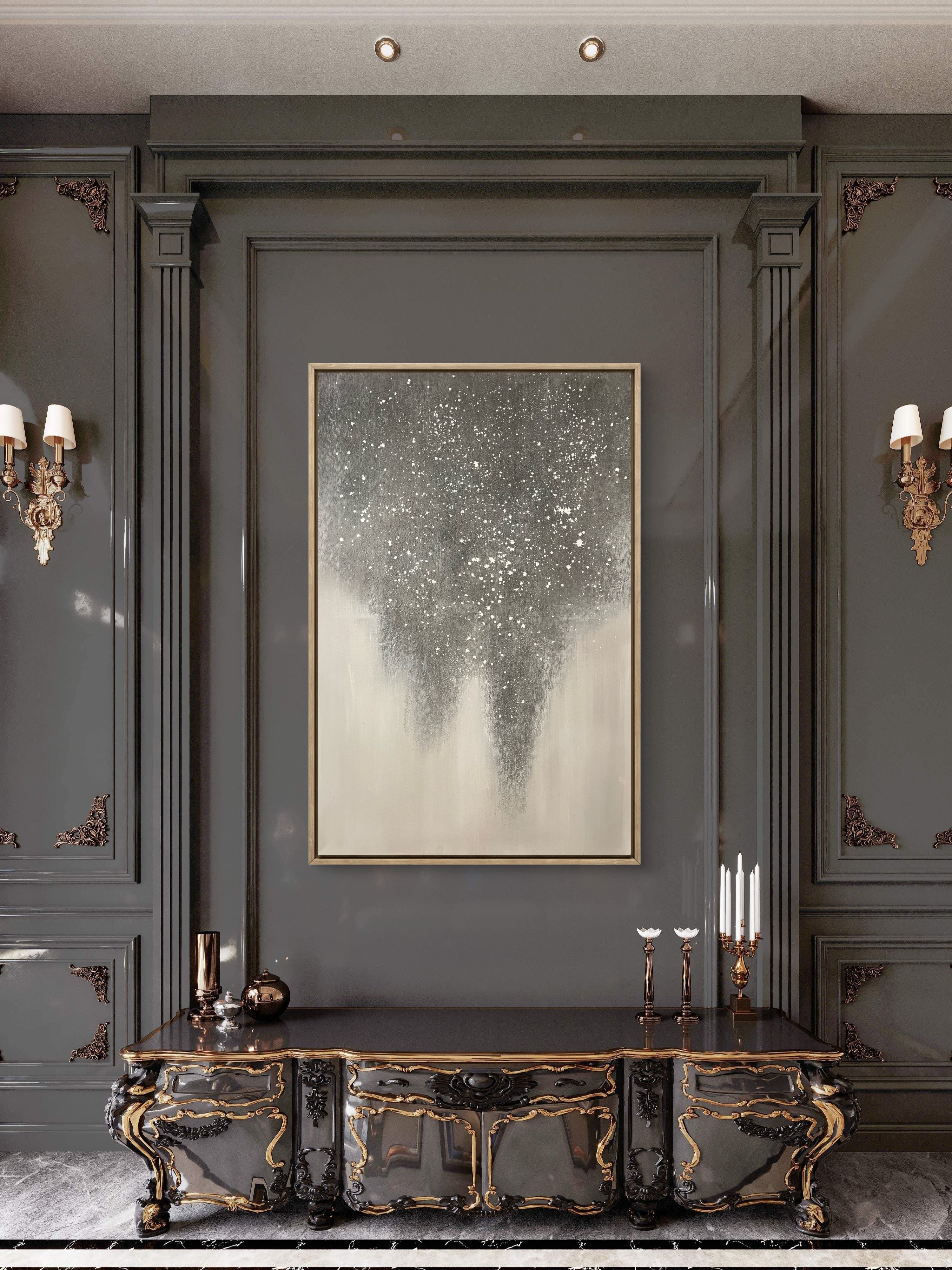 Falling Mist Texture / Textured Abstract Canvas Wall Art in Grey & Ivory | Modern Home Décor