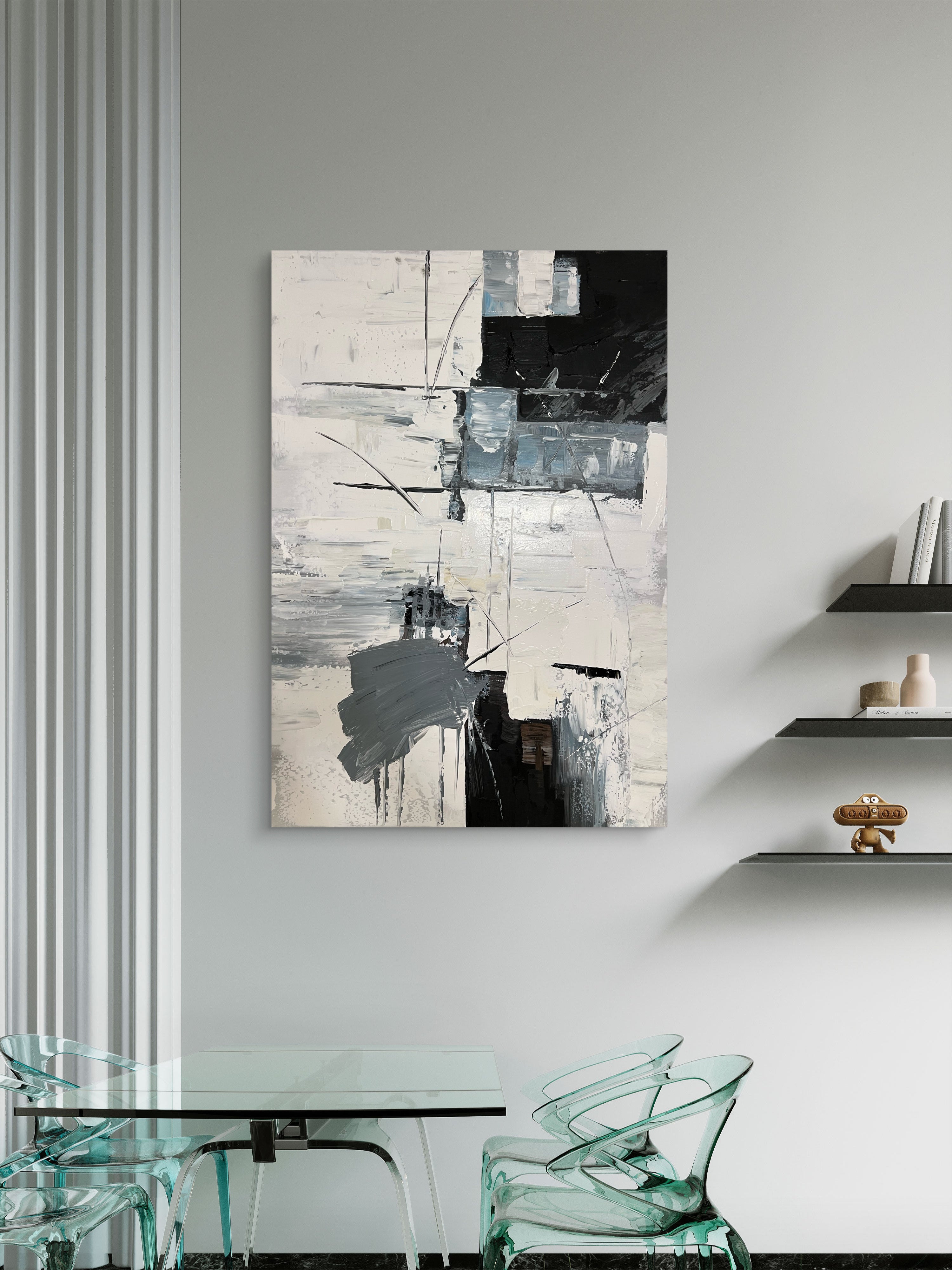 Structured Rhythm Texture / Textured Abstract Canvas Wall Art in Black, White & Grey | Modern Home Décor