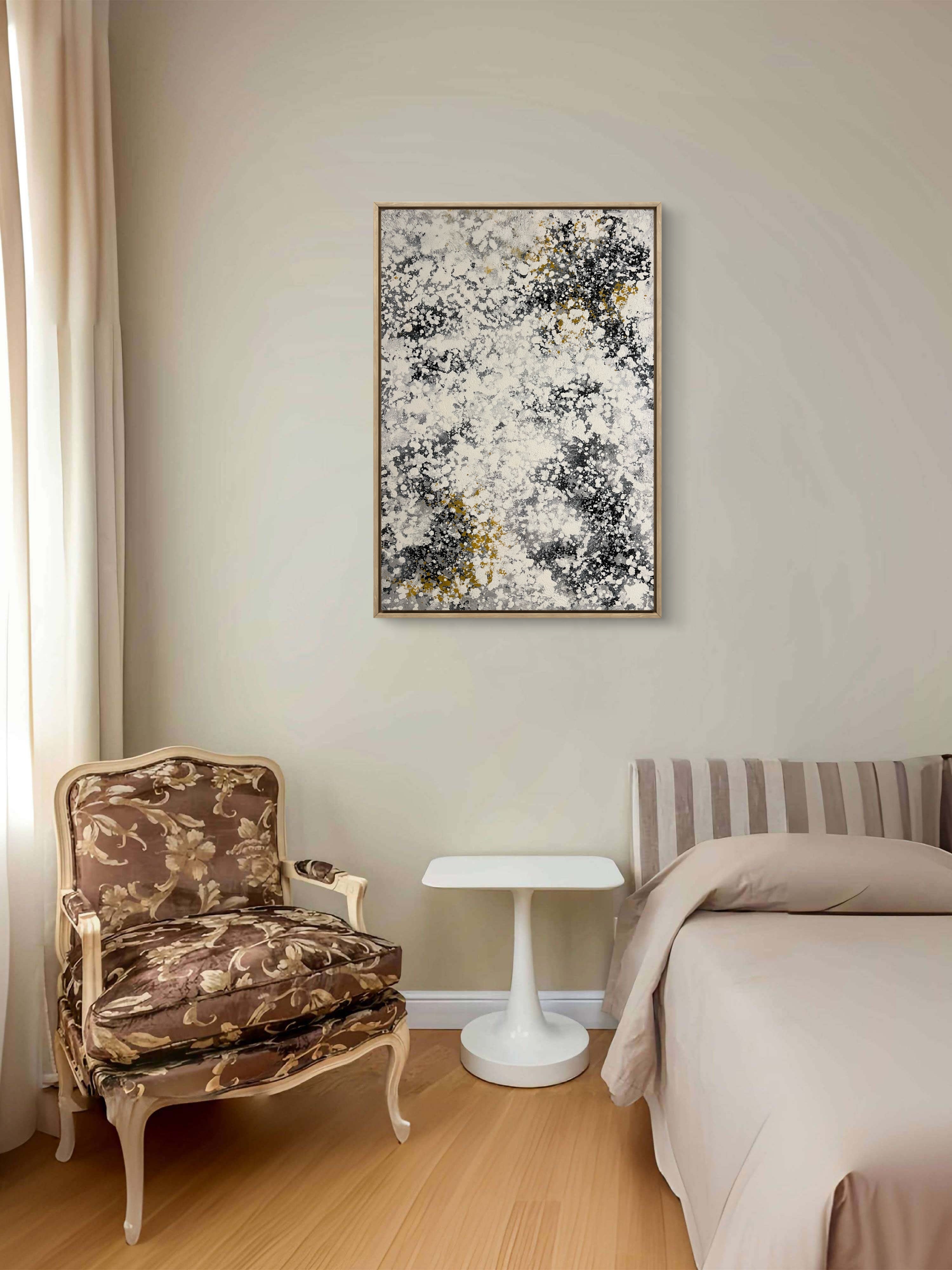 Ivory Mist Texture / Textured Abstract Canvas Wall Art in Ivory, Black & Gold | Modern Home Décor