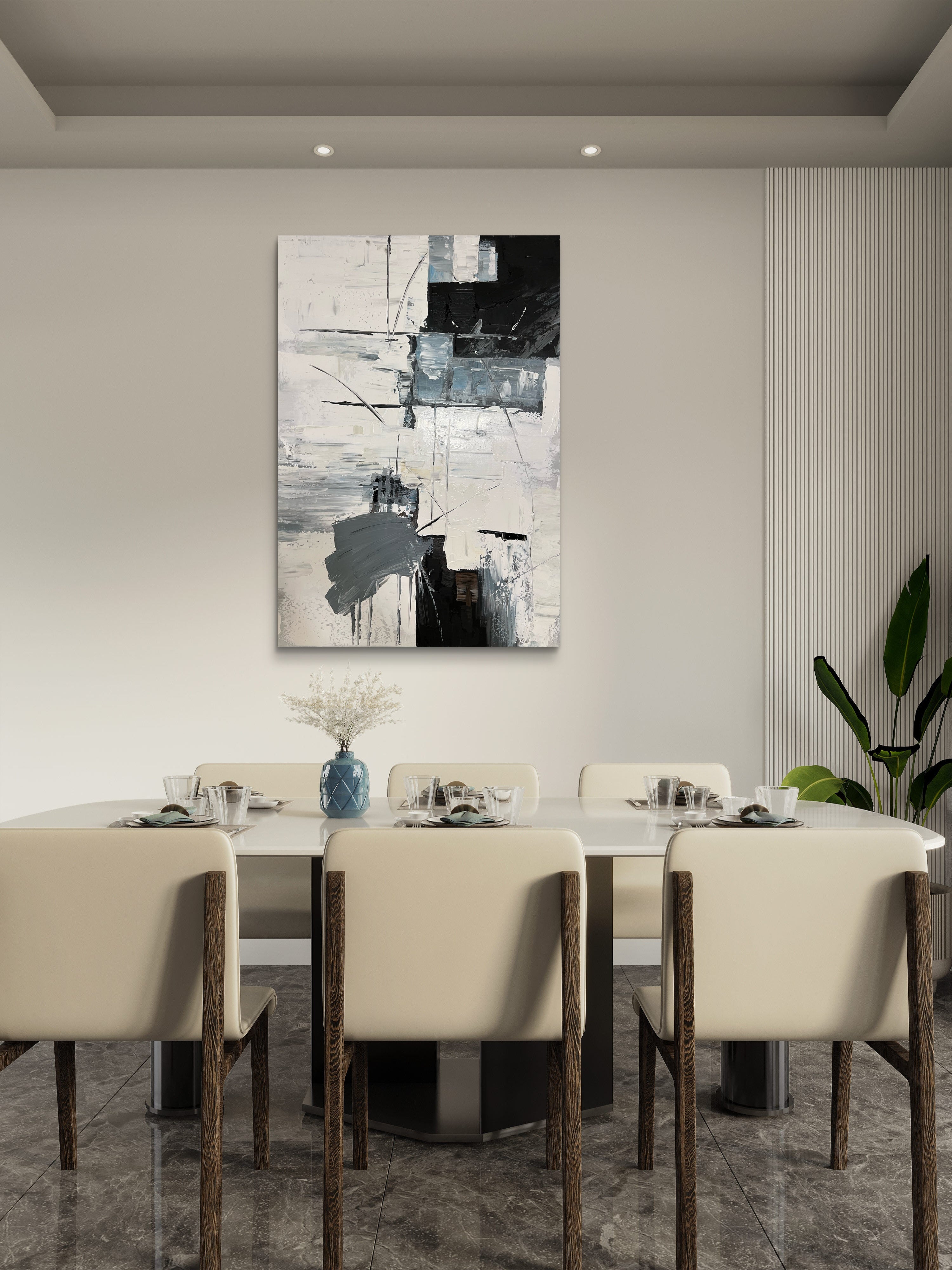 Structured Rhythm Texture / Textured Abstract Canvas Wall Art in Black, White & Grey | Modern Home Décor