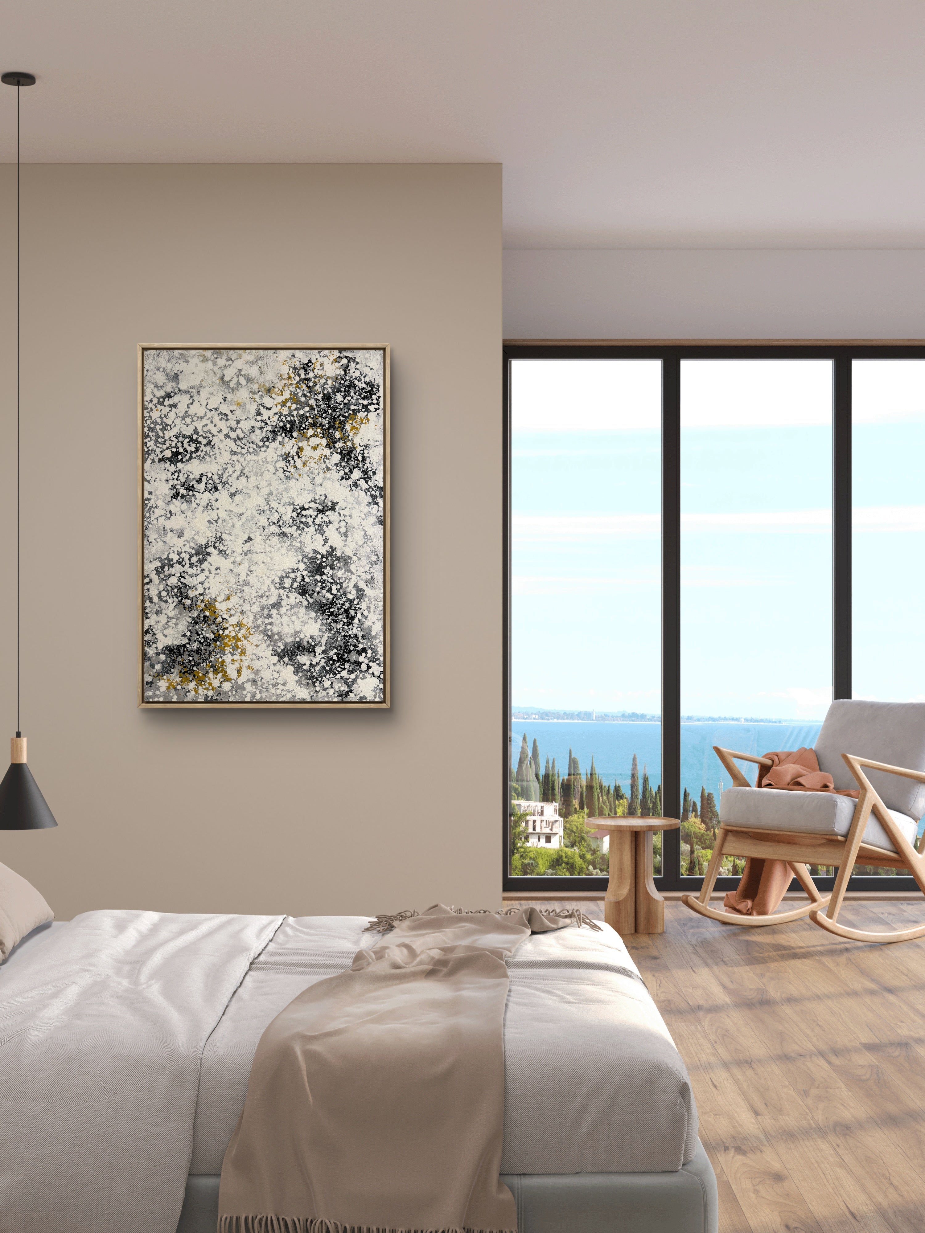 Ivory Mist Texture / Textured Abstract Canvas Wall Art in Ivory, Black & Gold | Modern Home Décor