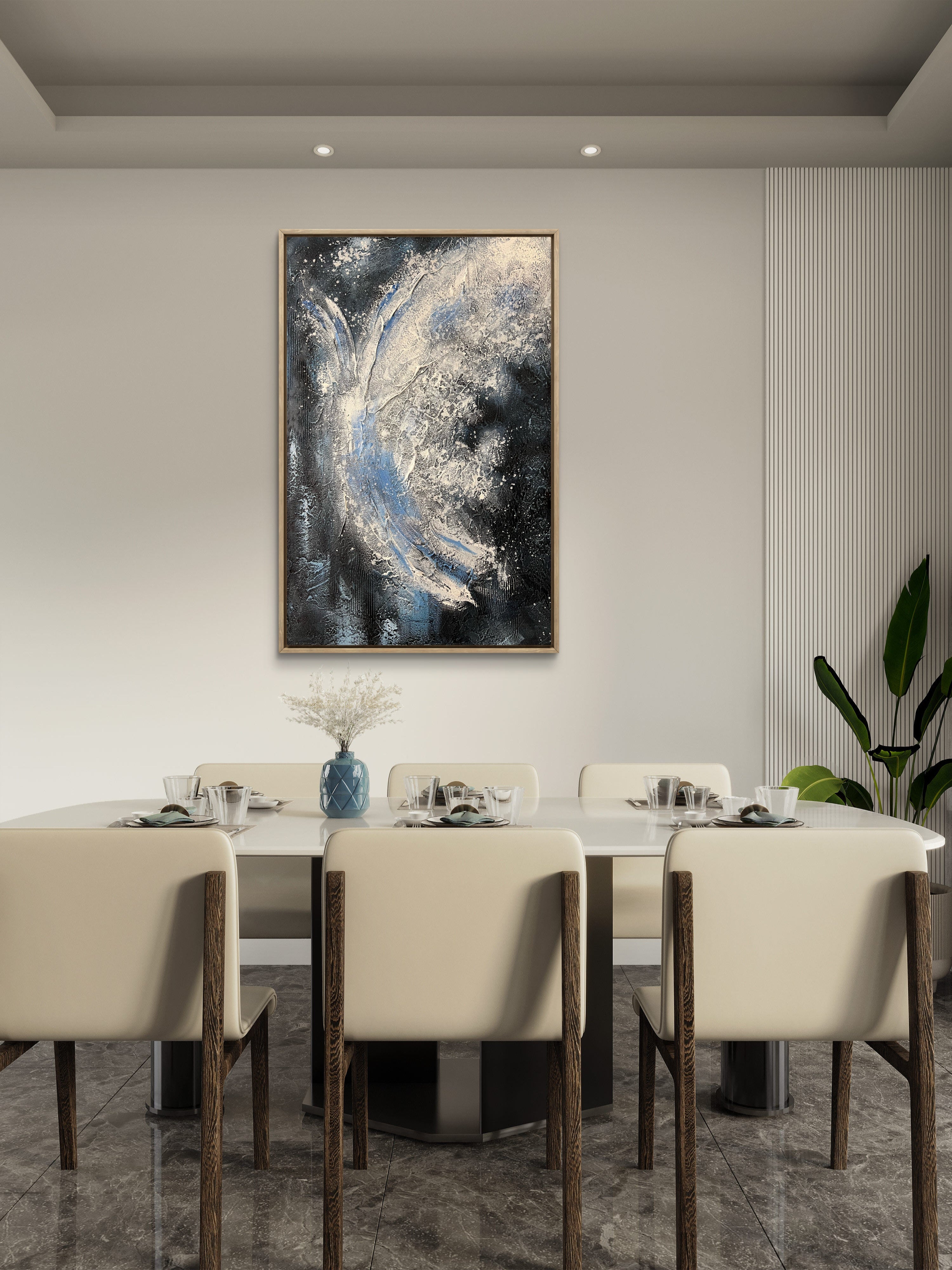 Midnight Flow Texture / Textured Abstract Canvas Wall Art in Black, Blue & Ivory | Modern Home Décor