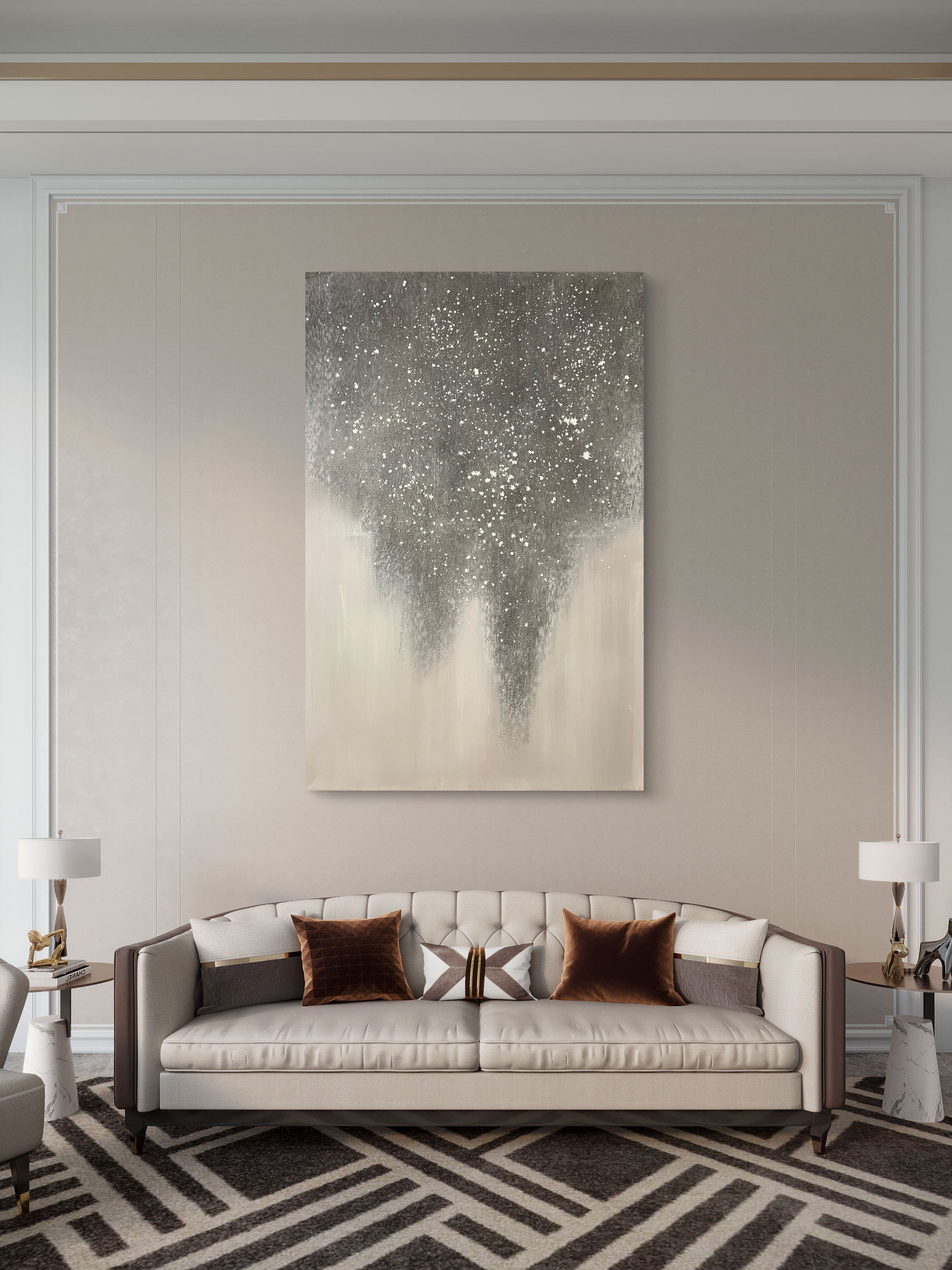 Falling Mist Texture / Textured Abstract Canvas Wall Art in Grey & Ivory | Modern Home Décor