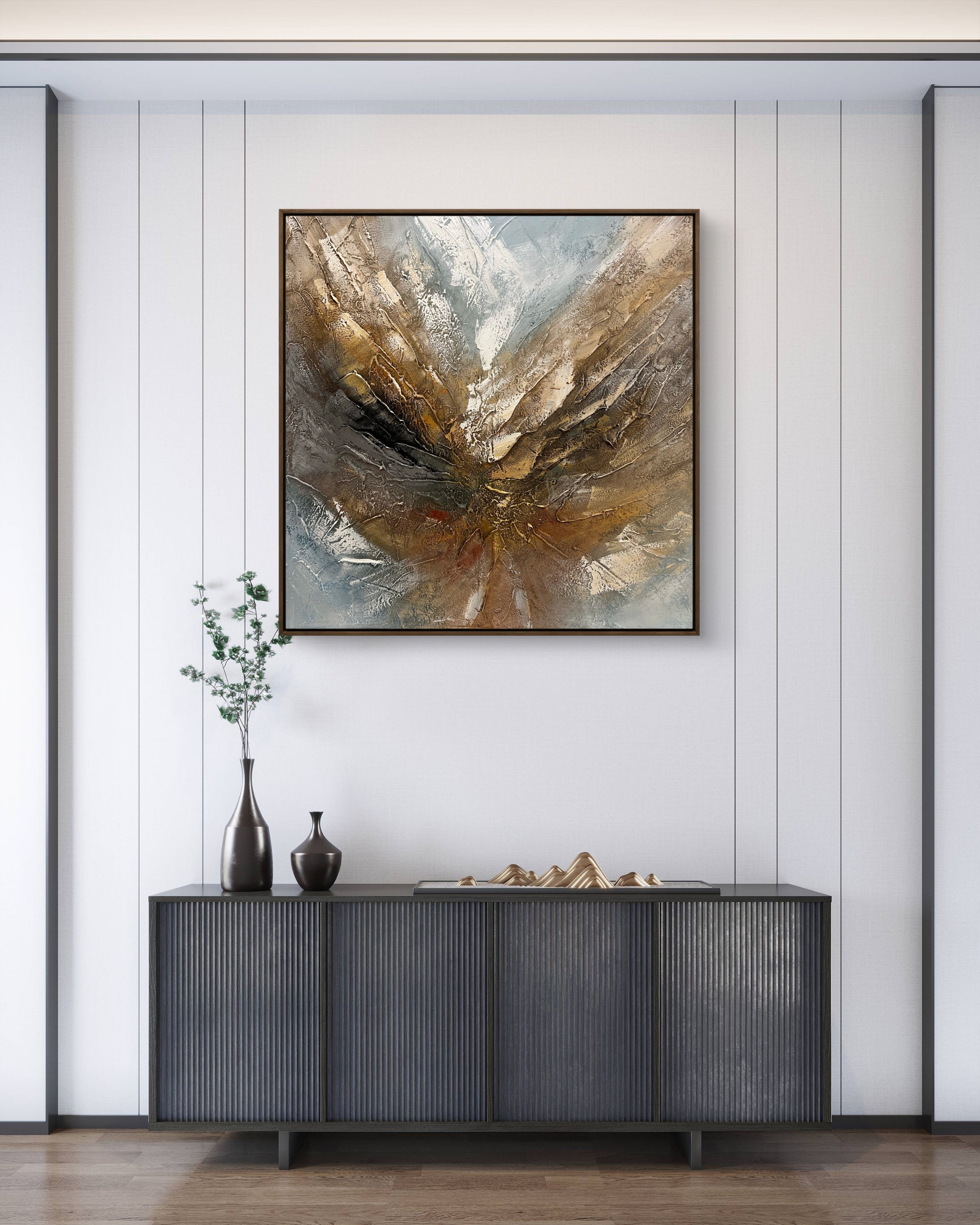 Radiant Core Texture / Textured Abstract Canvas Wall Art in Gold, Brown & Grey | Modern Home Décor