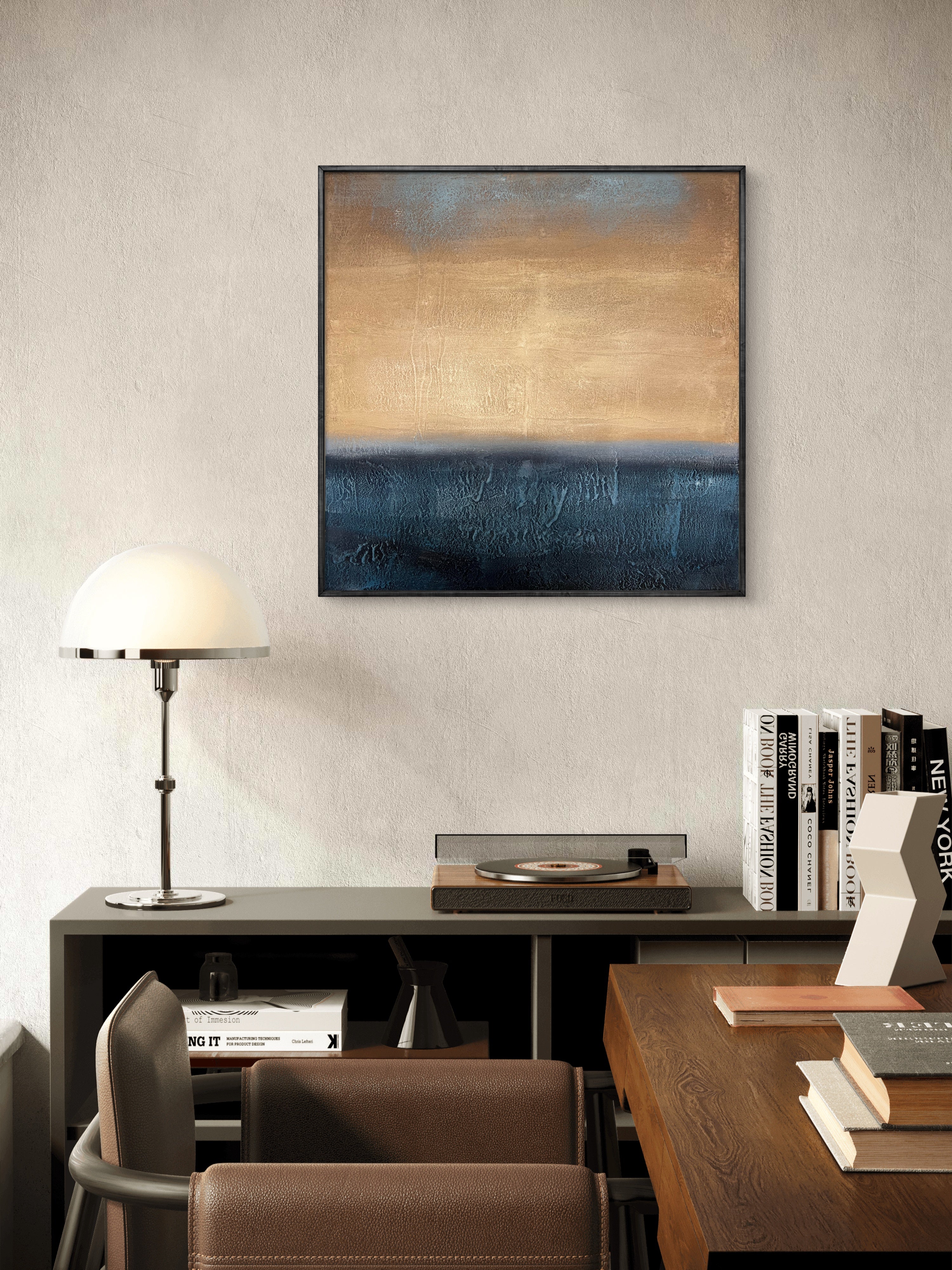 Golden Horizon Texture / Textured Abstract Canvas Wall Art in Gold & Deep Blue | Modern Home Décor