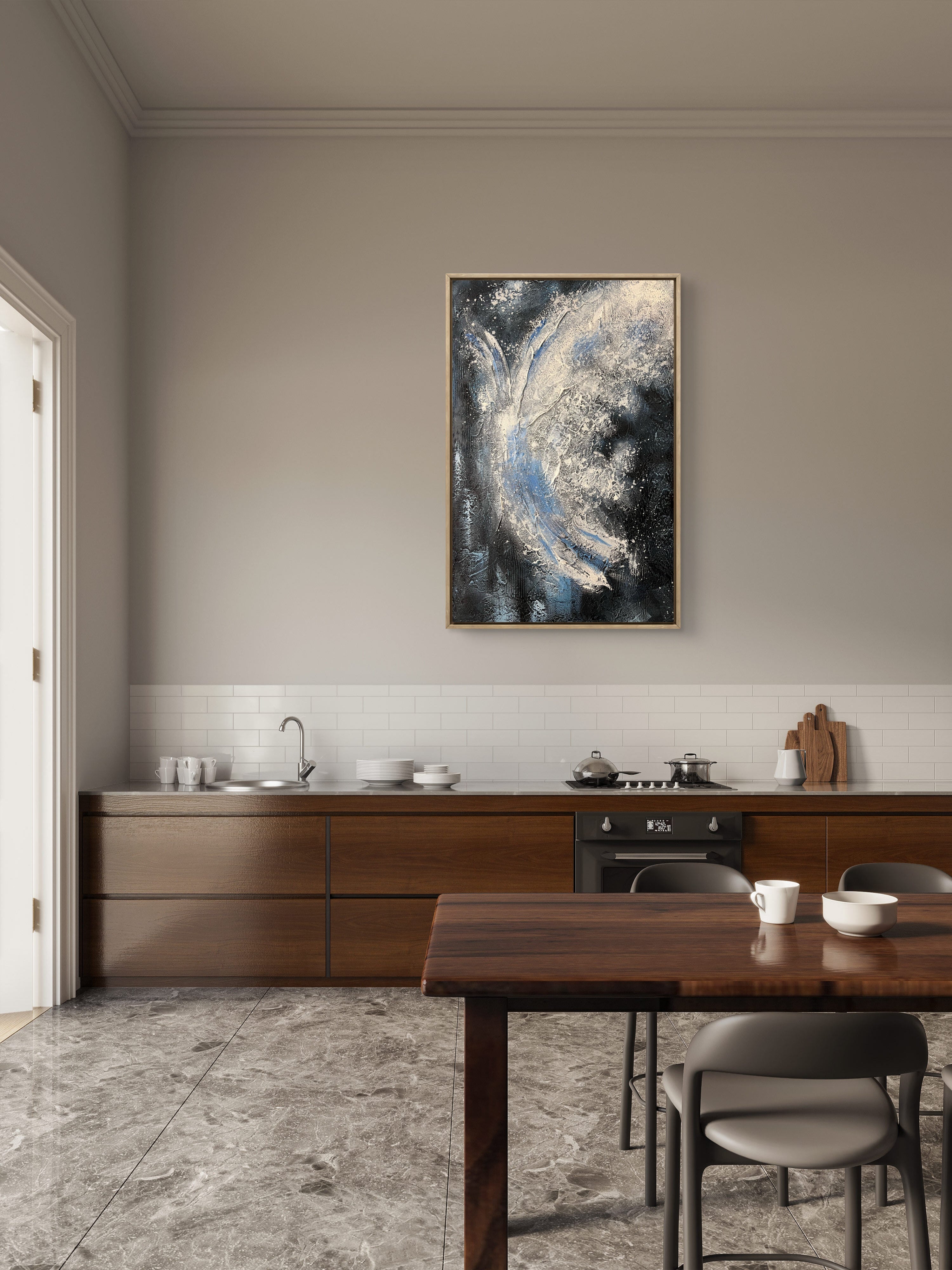 Midnight Flow Texture / Textured Abstract Canvas Wall Art in Black, Blue & Ivory | Modern Home Décor