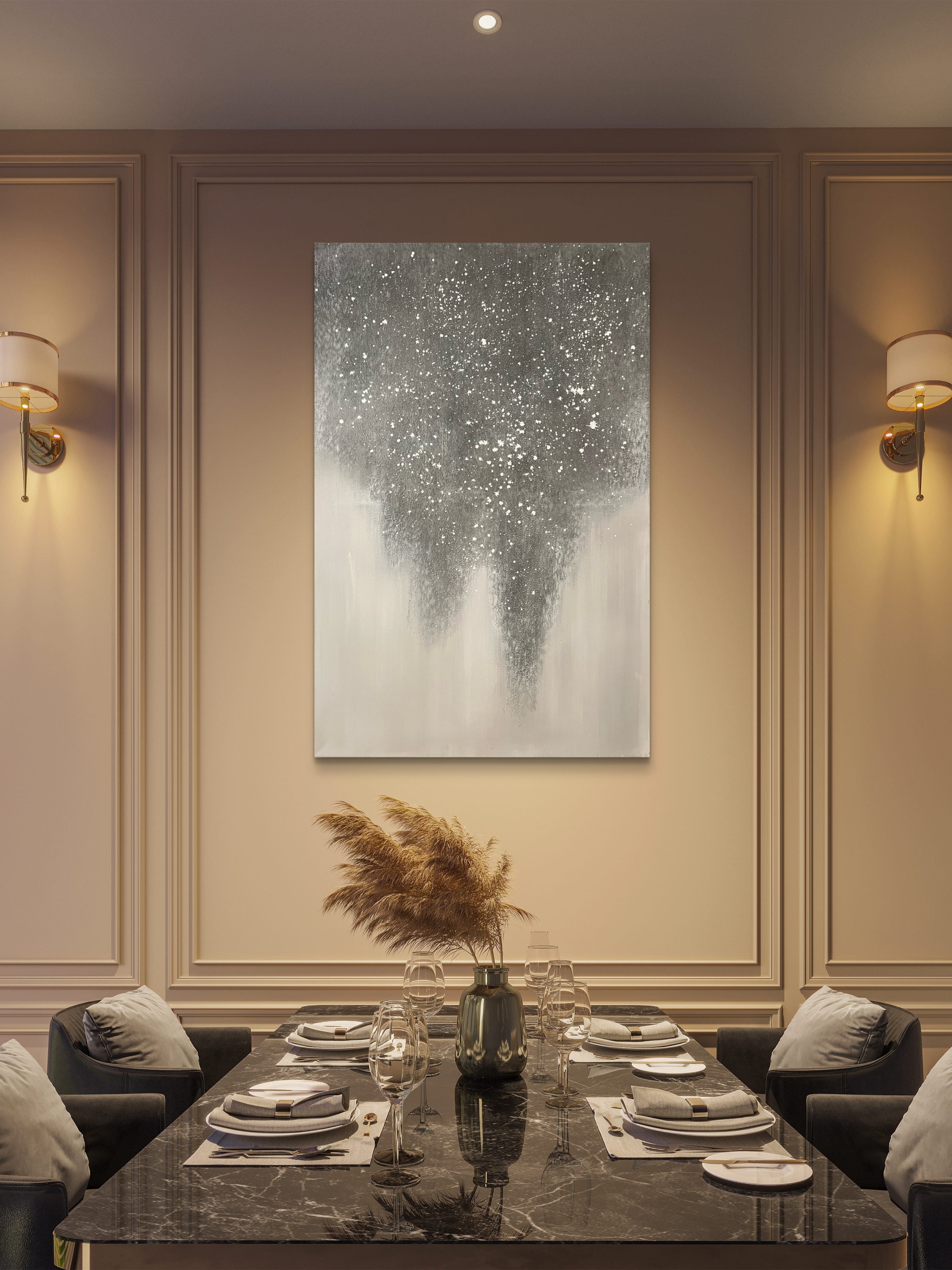 Falling Mist Texture / Textured Abstract Canvas Wall Art in Grey & Ivory | Modern Home Décor