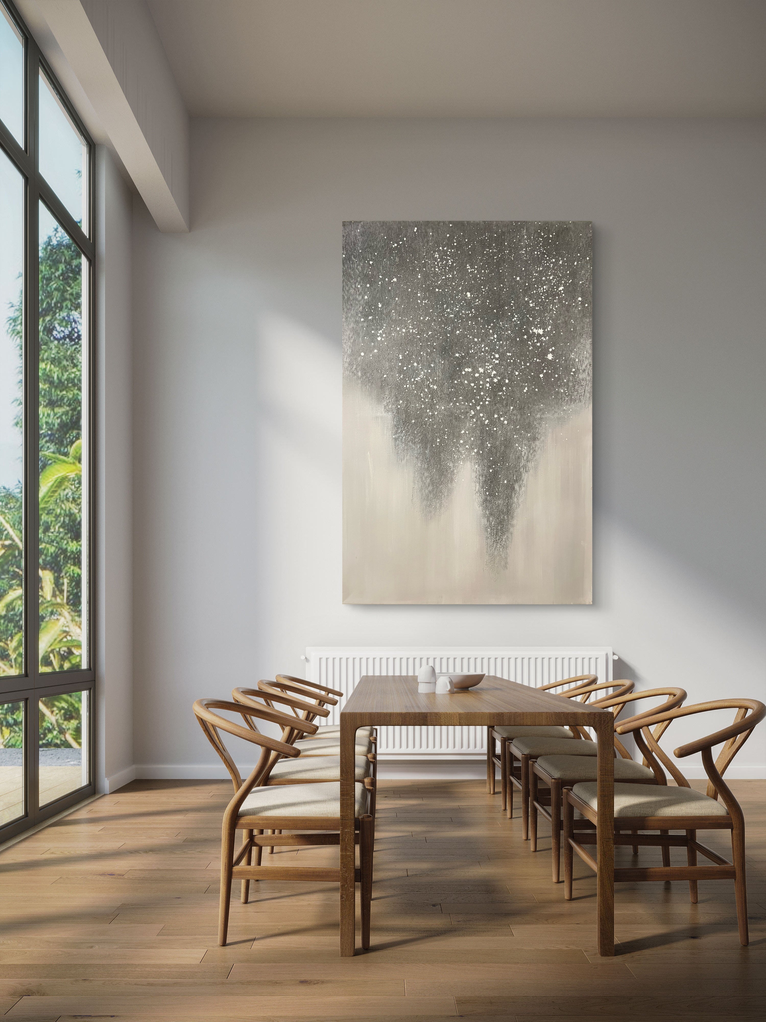 Falling Mist Texture / Textured Abstract Canvas Wall Art in Grey & Ivory | Modern Home Décor