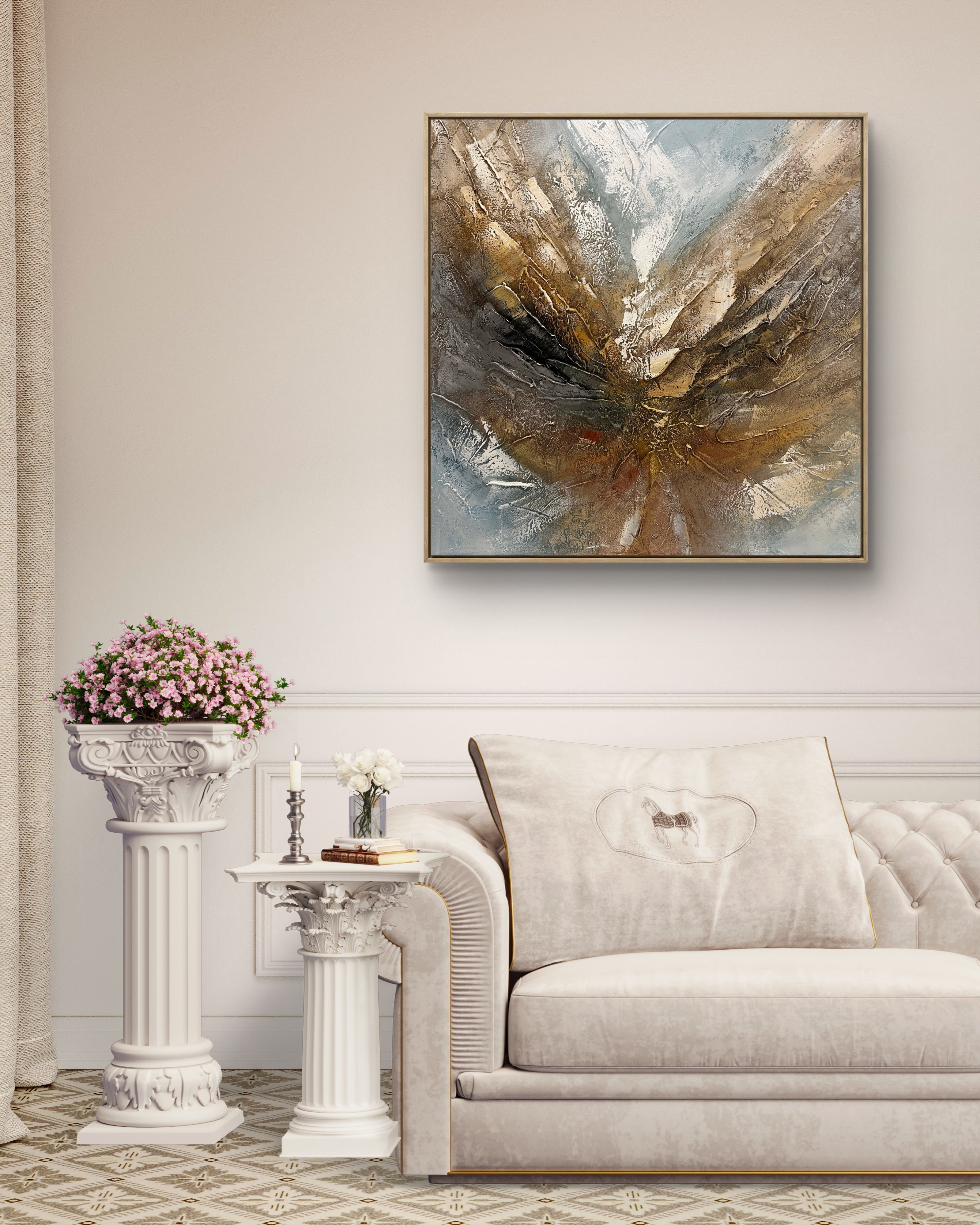 Radiant Core Texture / Textured Abstract Canvas Wall Art in Gold, Brown & Grey | Modern Home Décor