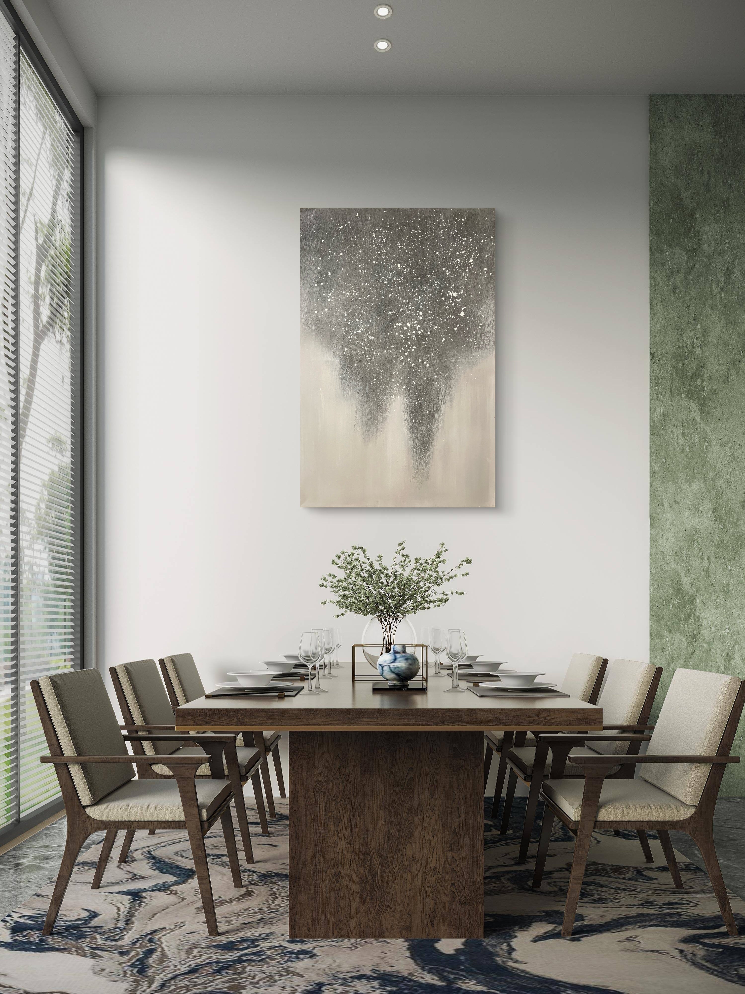 Falling Mist Texture / Textured Abstract Canvas Wall Art in Grey & Ivory | Modern Home Décor