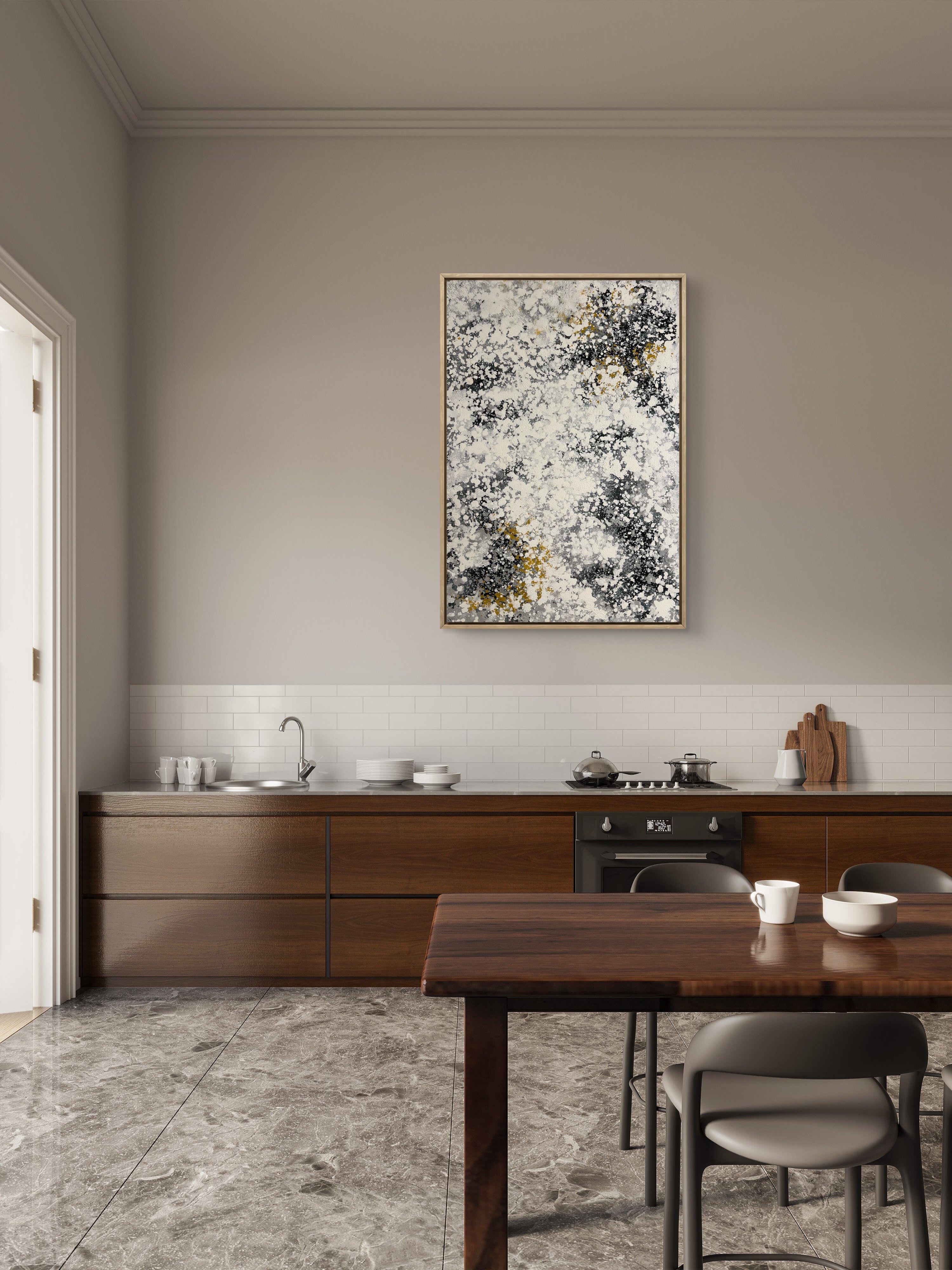 Ivory Mist Texture / Textured Abstract Canvas Wall Art in Ivory, Black & Gold | Modern Home Décor