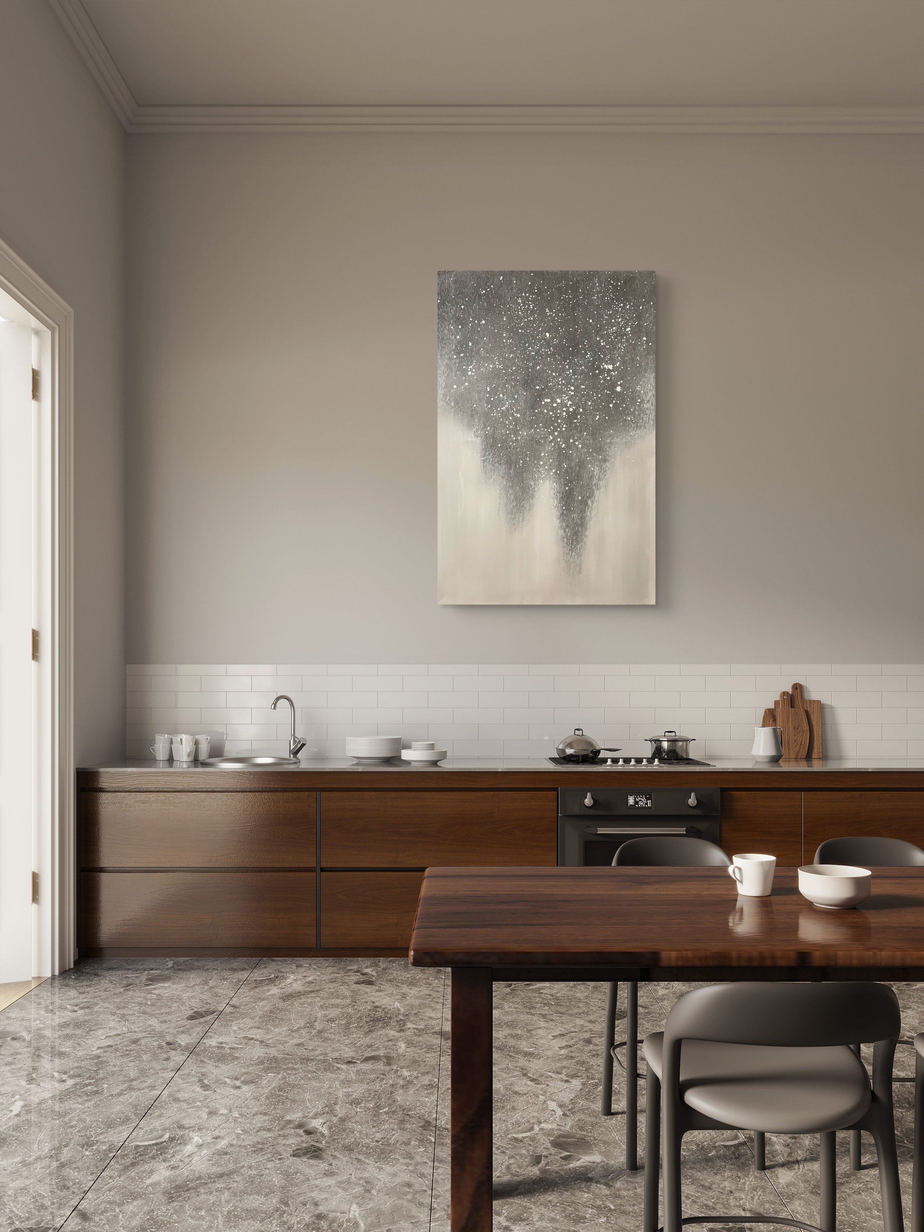 Falling Mist Texture / Textured Abstract Canvas Wall Art in Grey & Ivory | Modern Home Décor