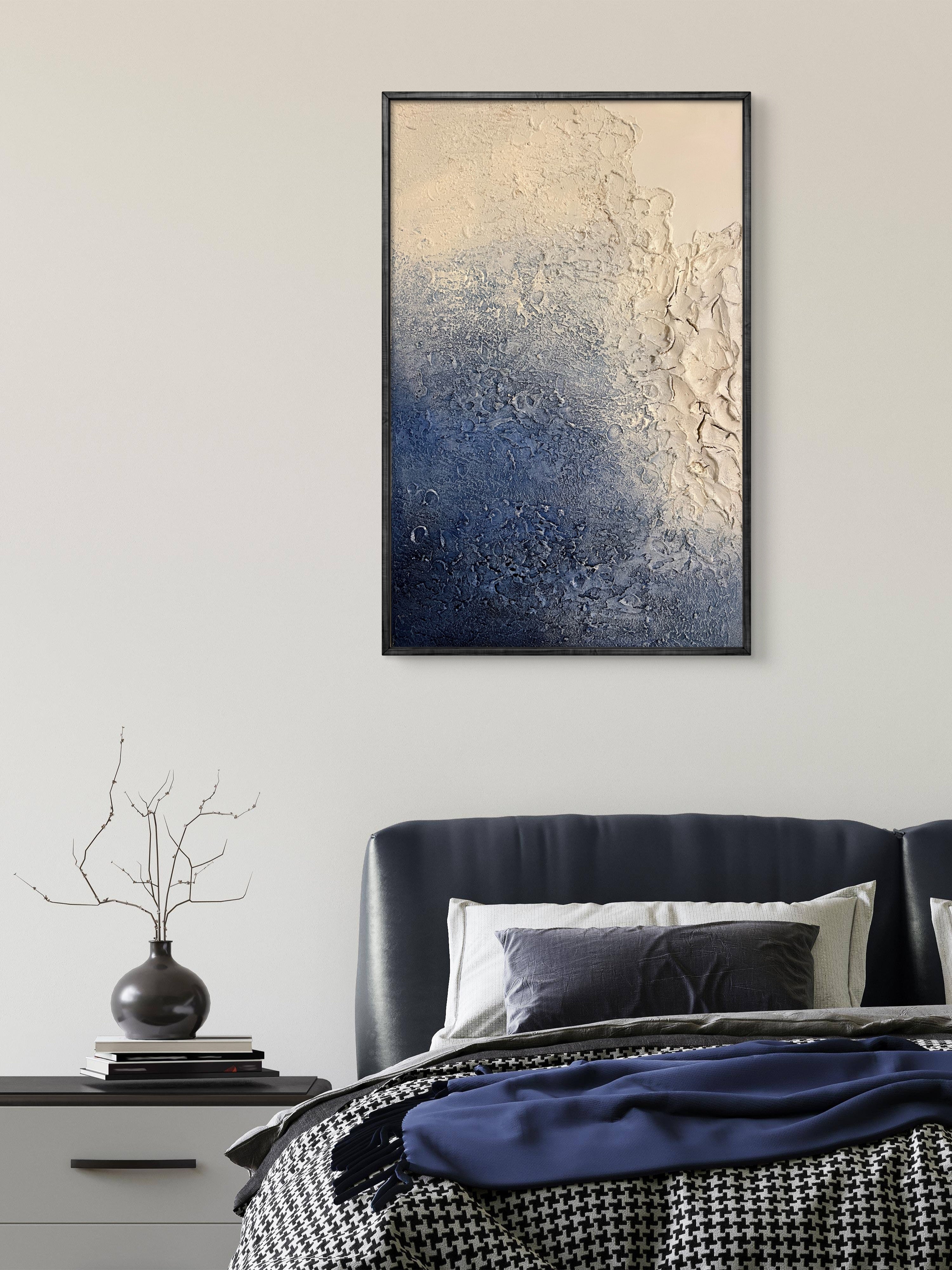 At the Edge of Light / Textured Abstract Canvas Wall Art in Soft Blue & Neutral Tones | Modern Home Décor