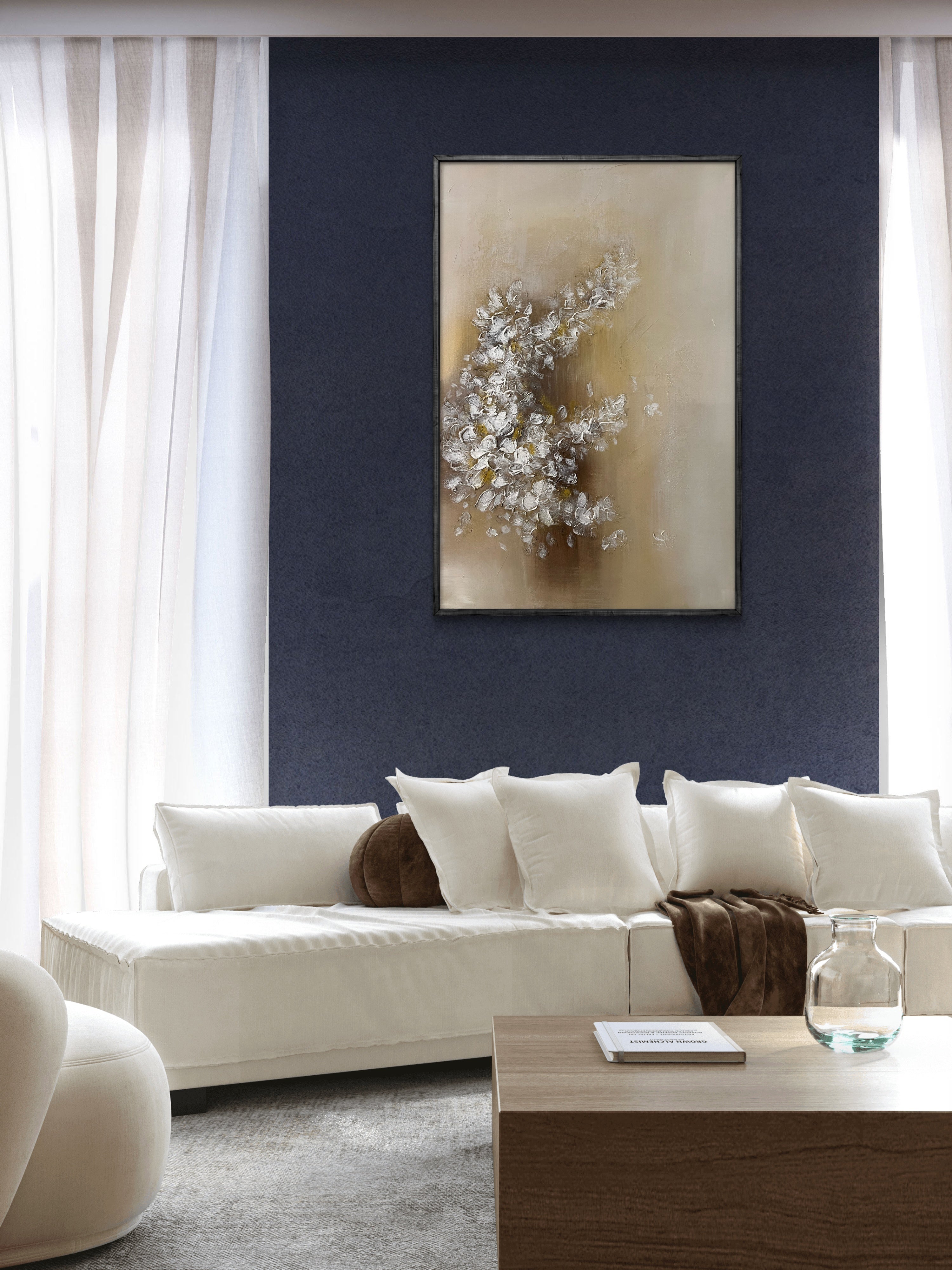 Soft Bloom Texture / Textured Floral Canvas Wall Art in Soft Beige & White | Modern Home Décor