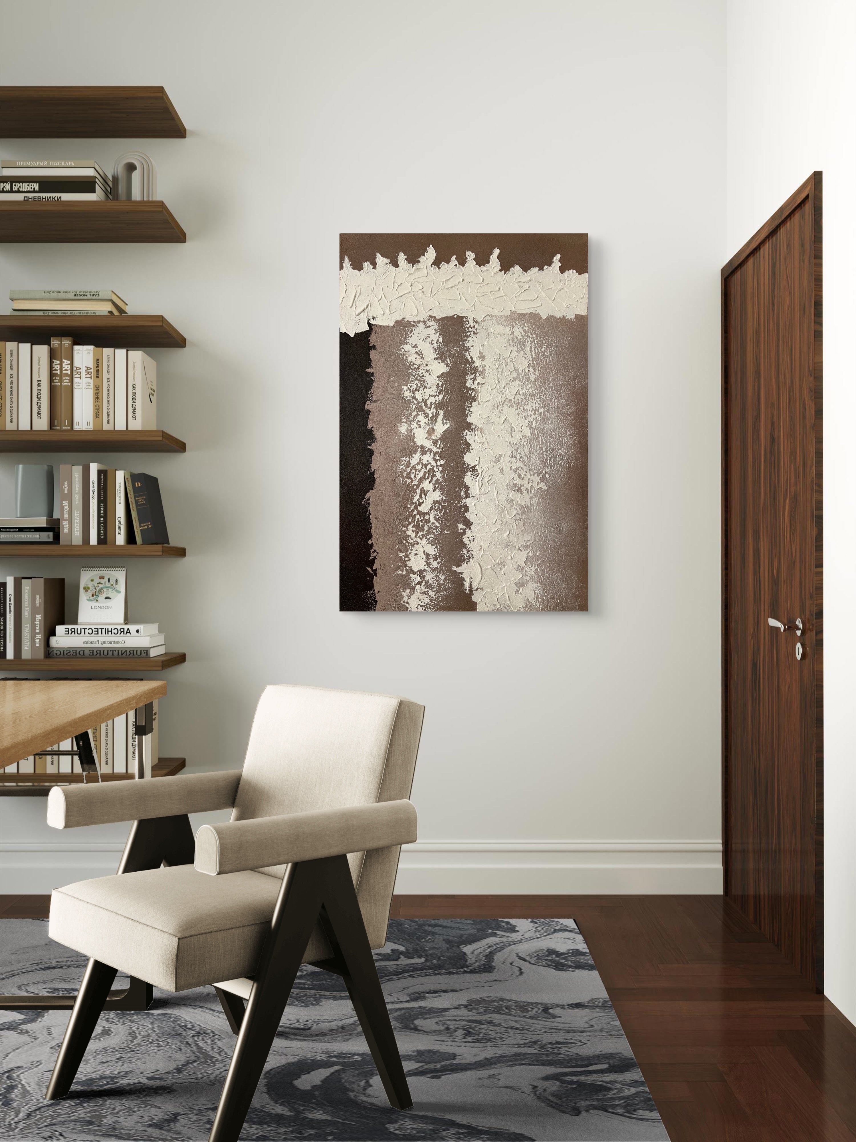Earth Column Texture / Textured Abstract Canvas Wall Art in Neutral Beige & Brown | Modern Home Décor