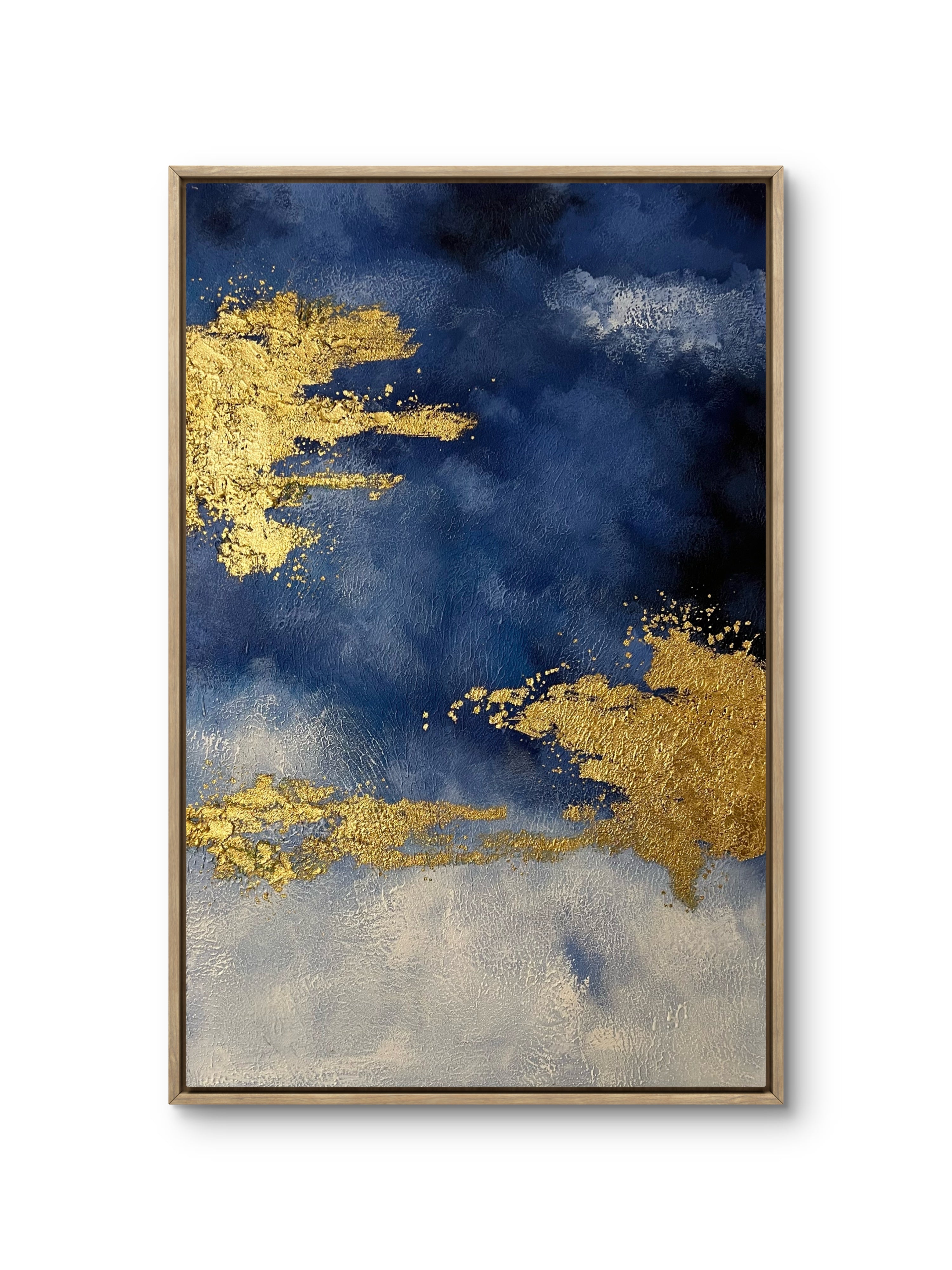 Gilded Blue Horizon / Textured Abstract Canvas Wall Art in Deep Blue & Gold | Modern Home Décor