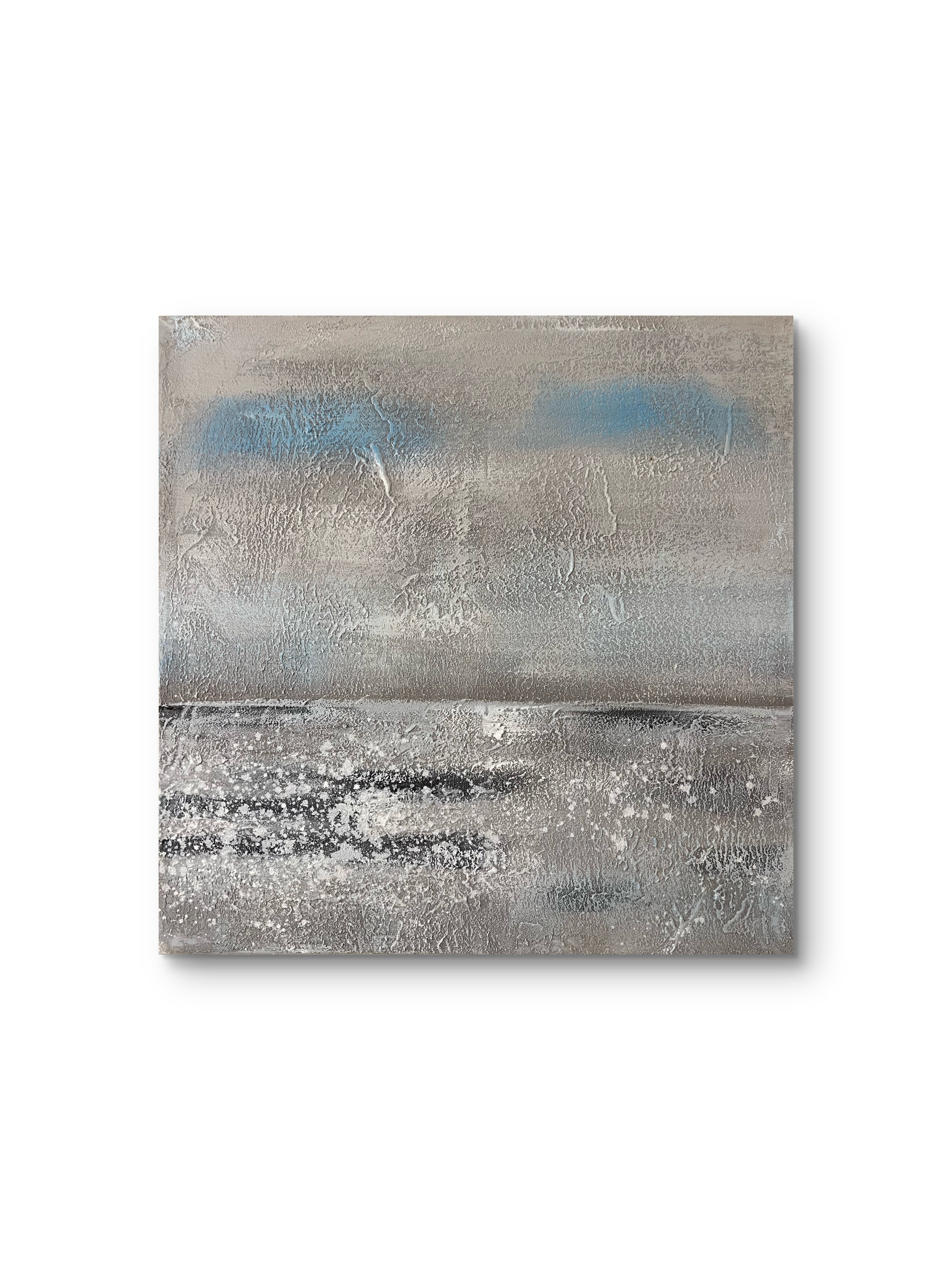 Quiet Shore Texture / Textured Abstract Canvas Wall Art in Soft Grey & Blue | Modern Home Décor