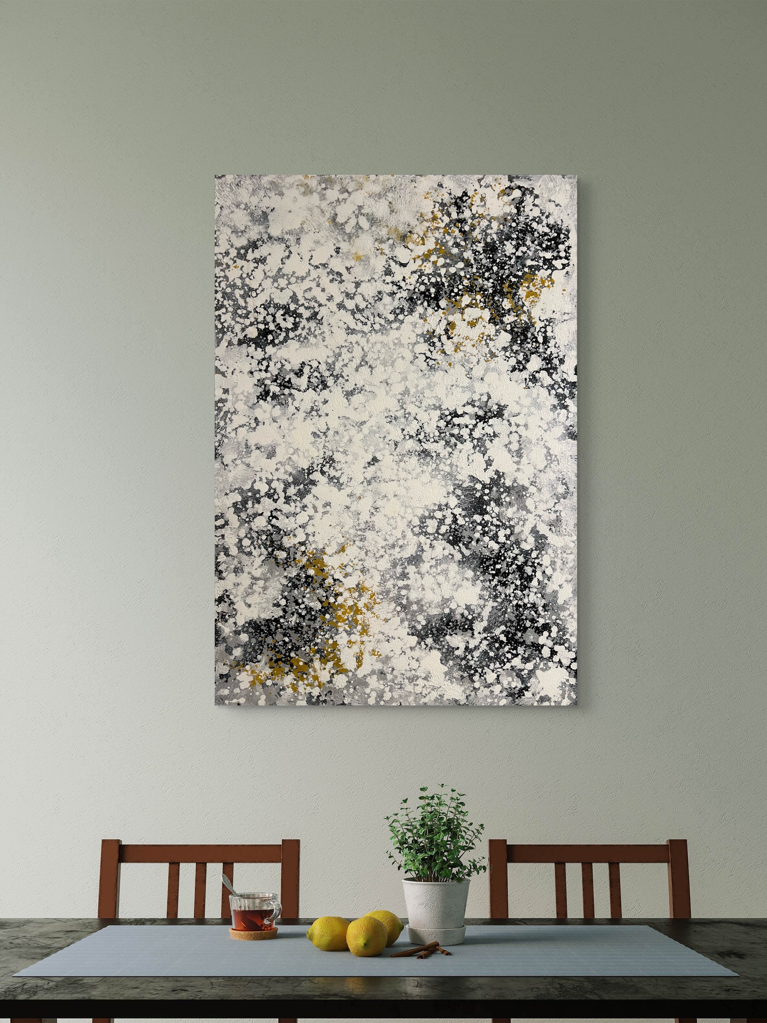 Ivory Mist Texture / Textured Abstract Canvas Wall Art in Ivory, Black & Gold | Modern Home Décor